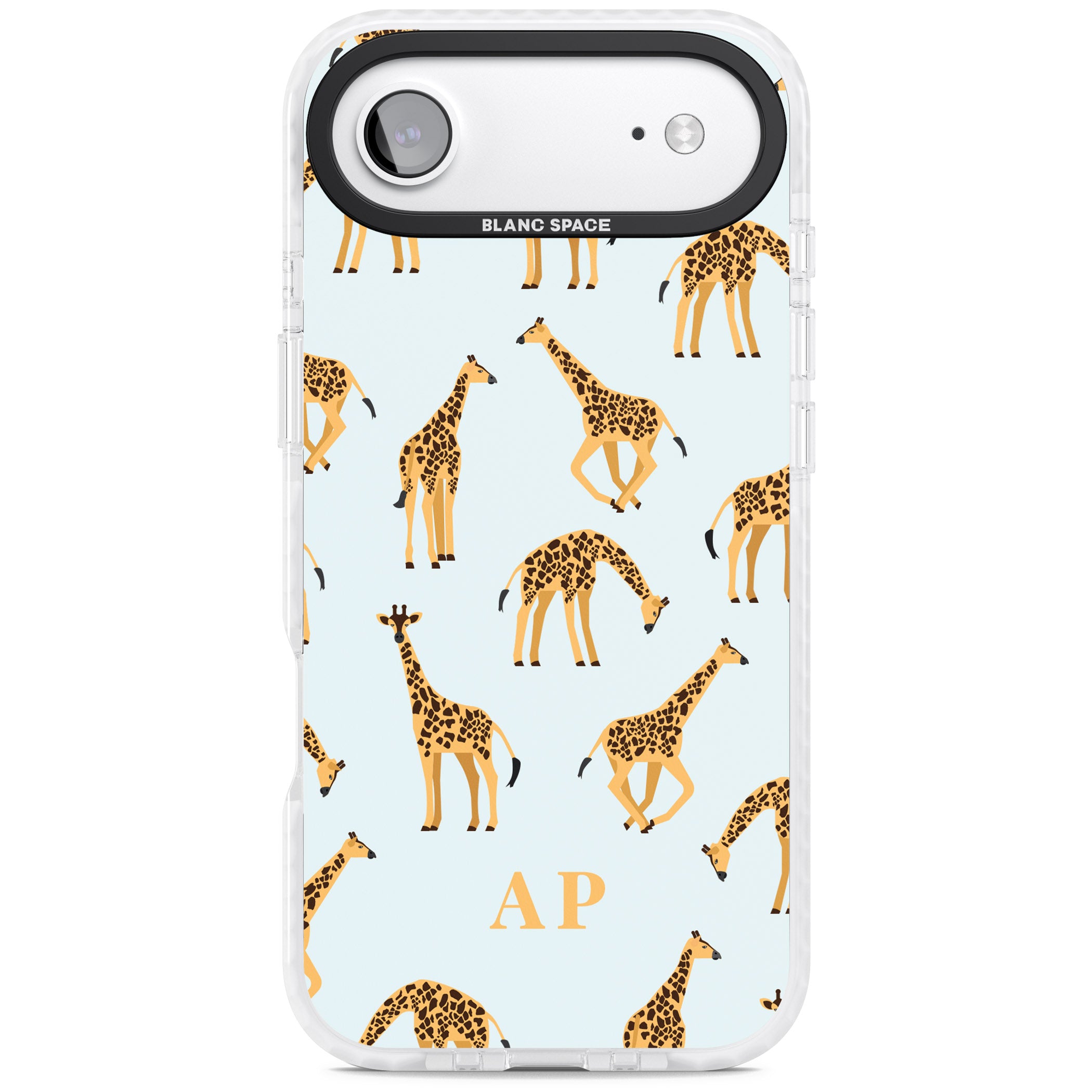 Personalised Safari Giraffe Pattern On Blue iPhone 17 Air Impact Pro Clear Phone Case