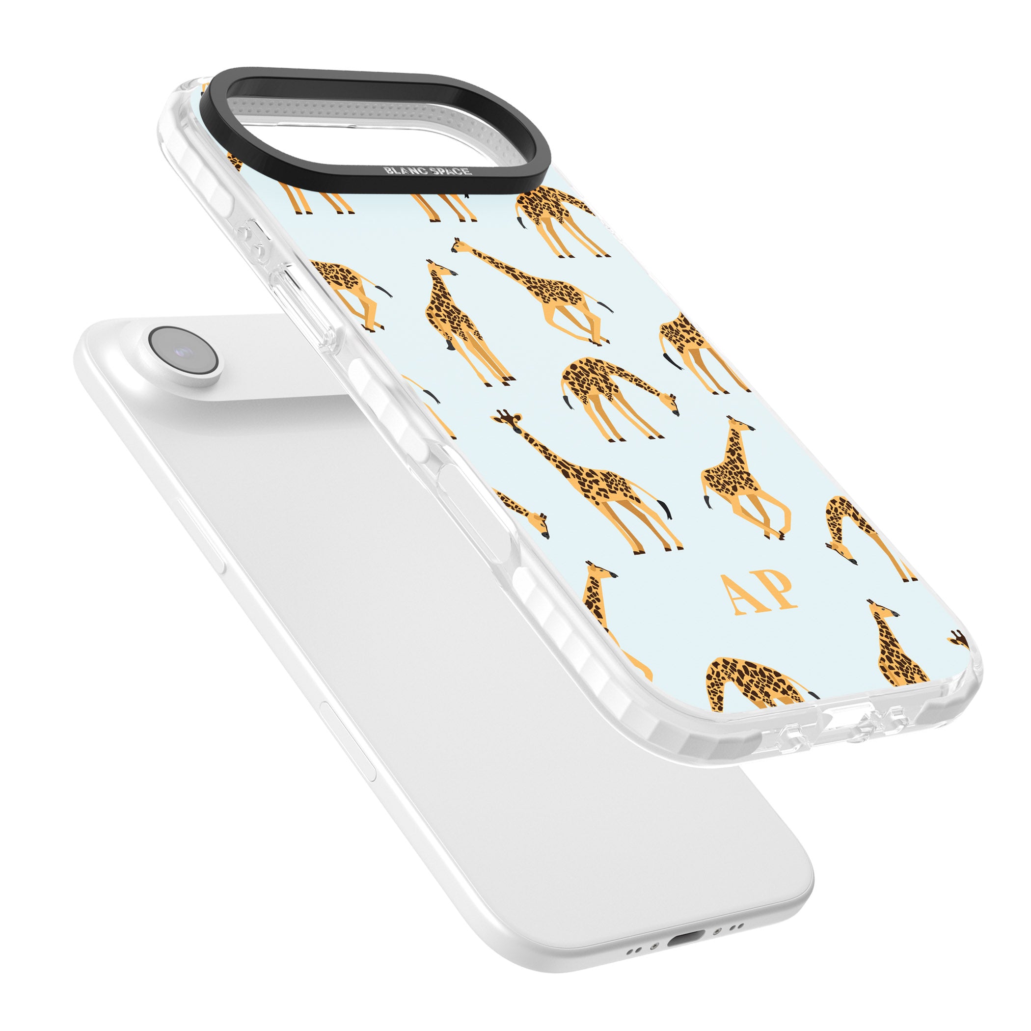 Personalised Safari Giraffe Pattern On Blue iPhone 17 Air Impact Pro Clear Phone Case Colours