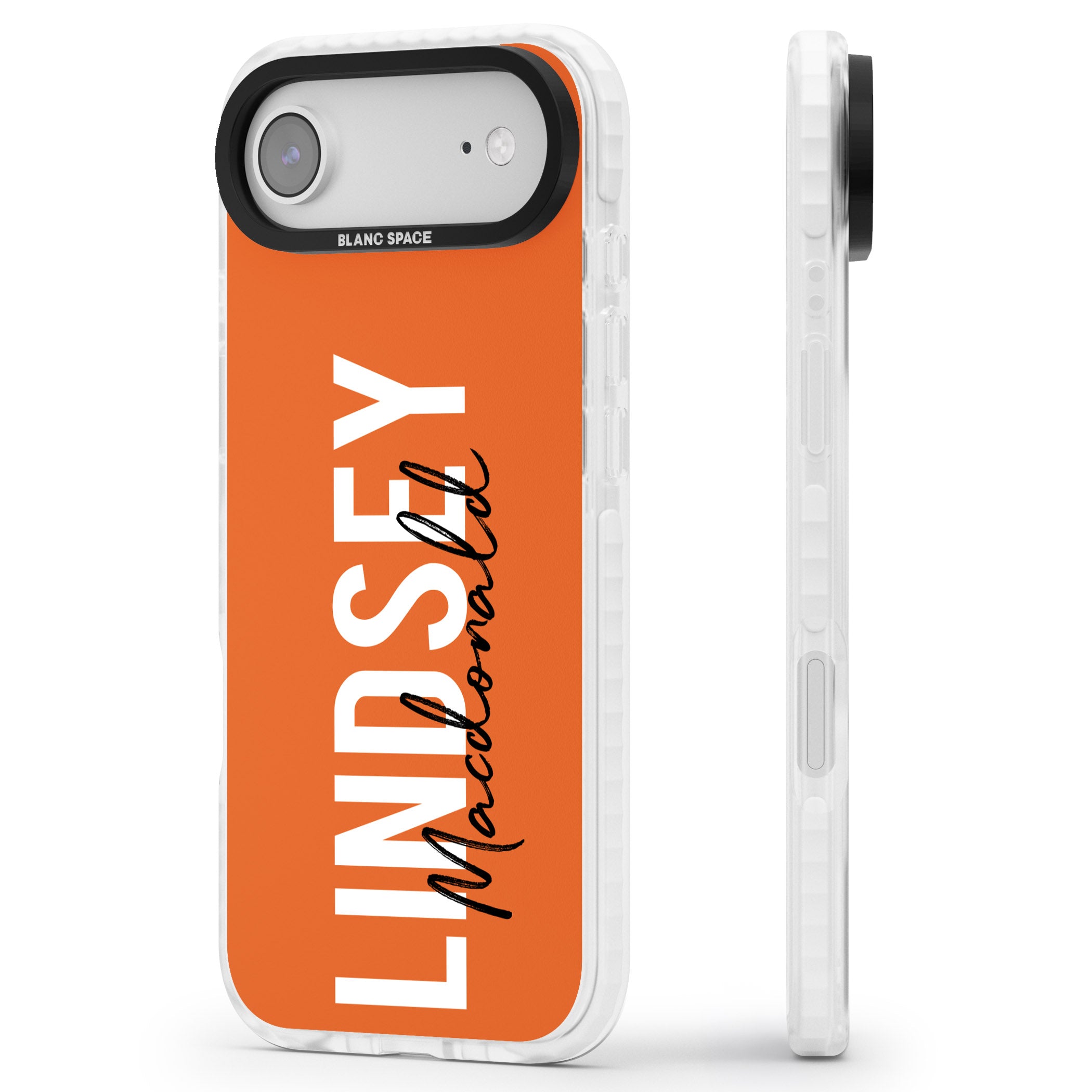 Personalised Bold Name: Orange iPhone 17 Air Impact Pro Clear Phone Case Side Profile