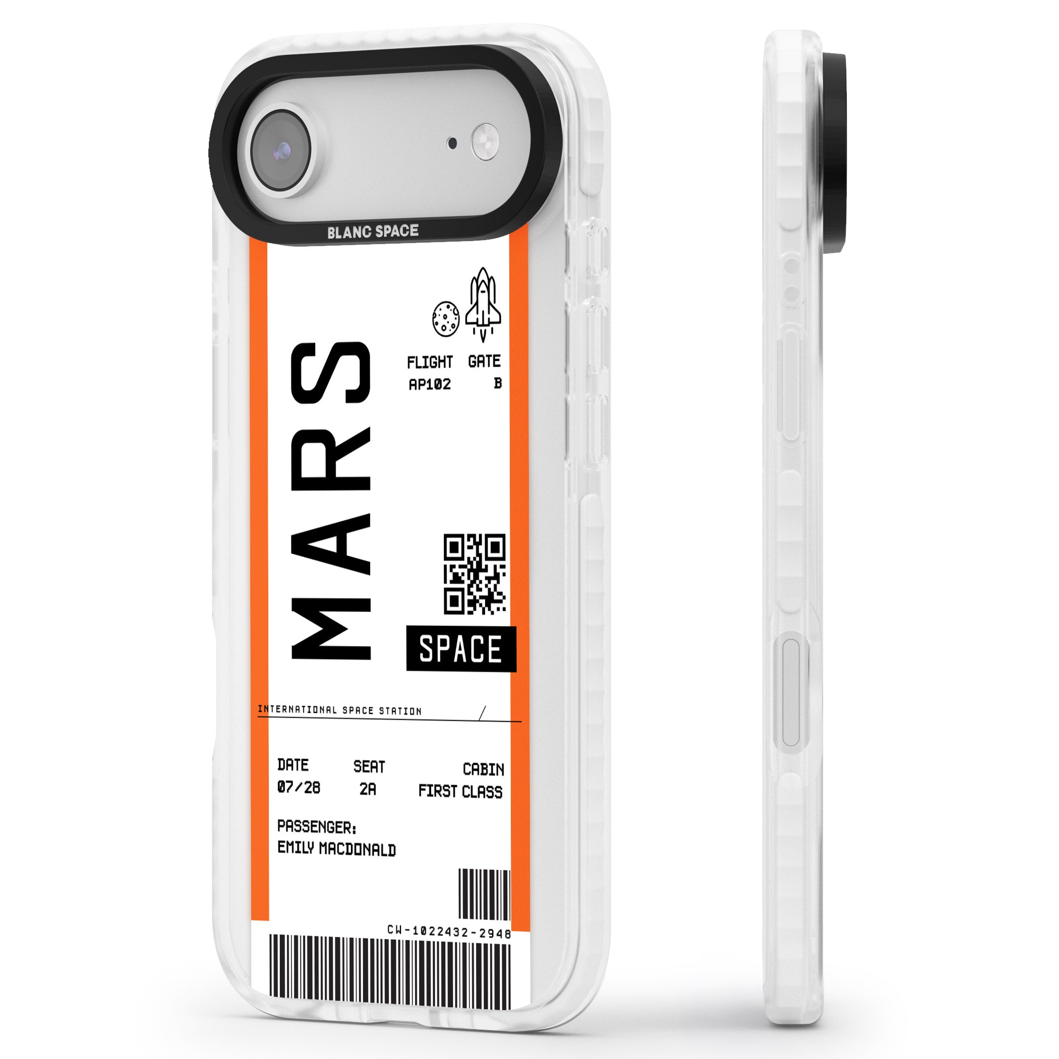 Personalised Mars Travel Ticket iPhone 17 Air Impact Pro Clear Phone Case Side Profile