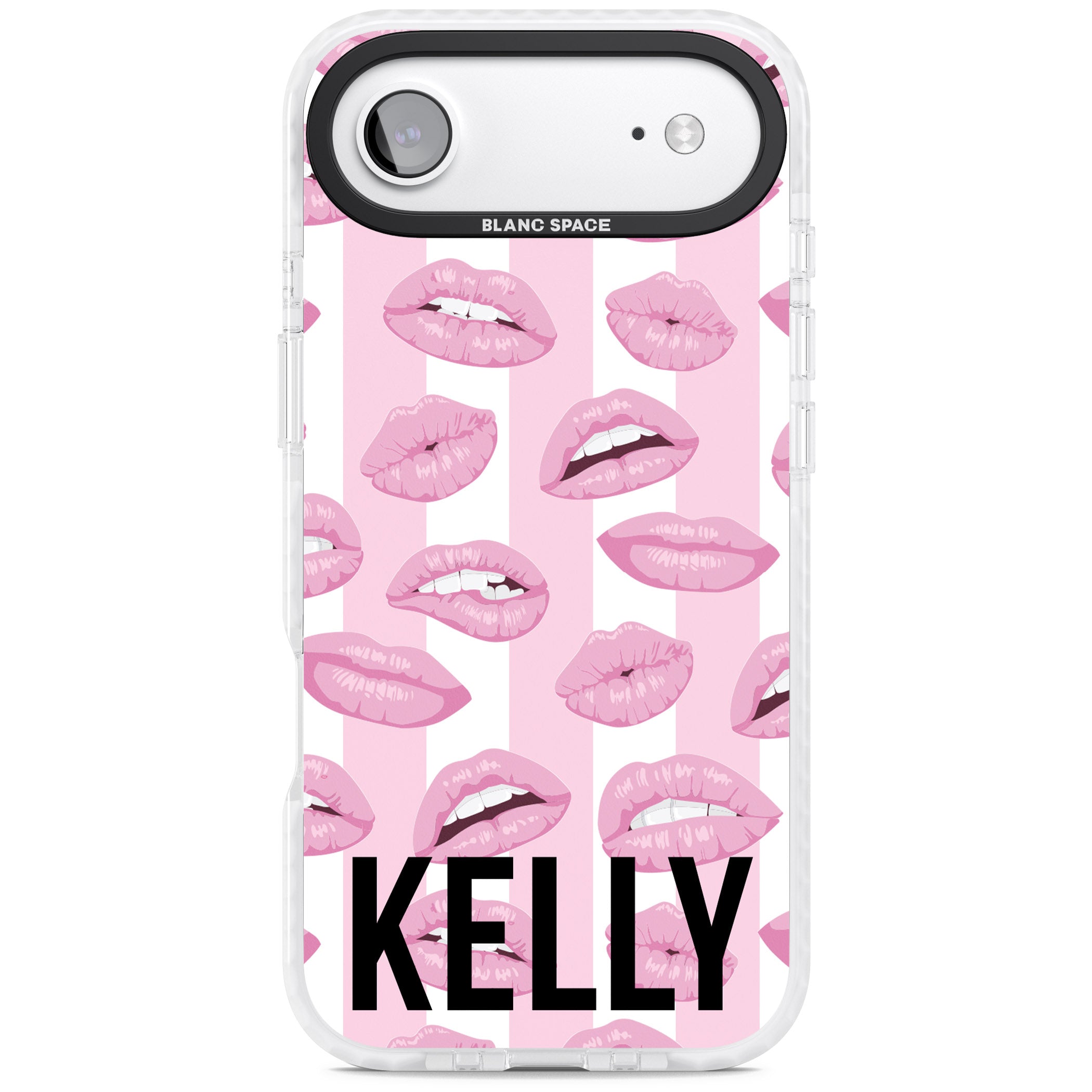 Personalised Pink Stripes & Lips iPhone 17 Air Impact Pro Clear Phone Case