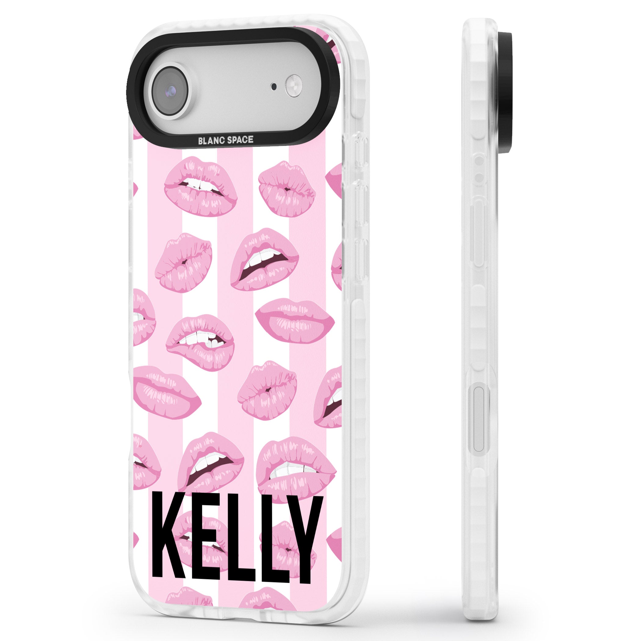 Personalised Pink Stripes & Lips iPhone 17 Air Impact Pro Clear Phone Case Side Profile