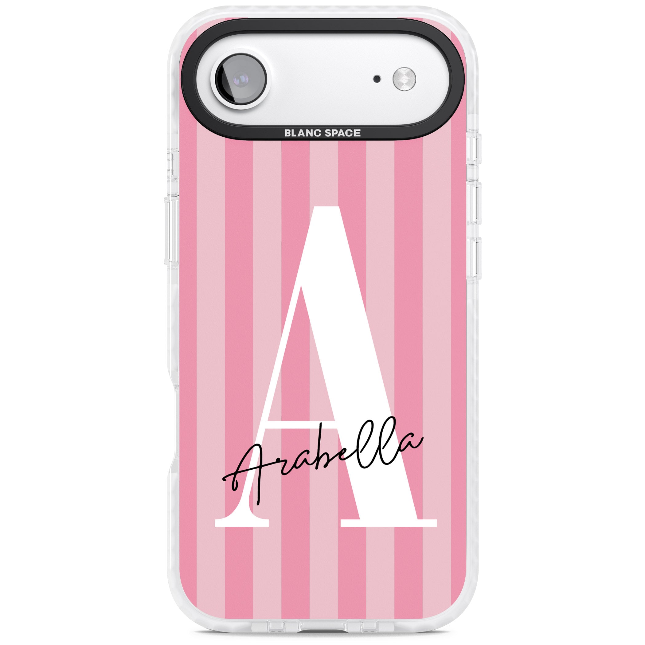 Personalised Pink Stripes Initial iPhone 17 Air Impact Pro Clear Phone Case