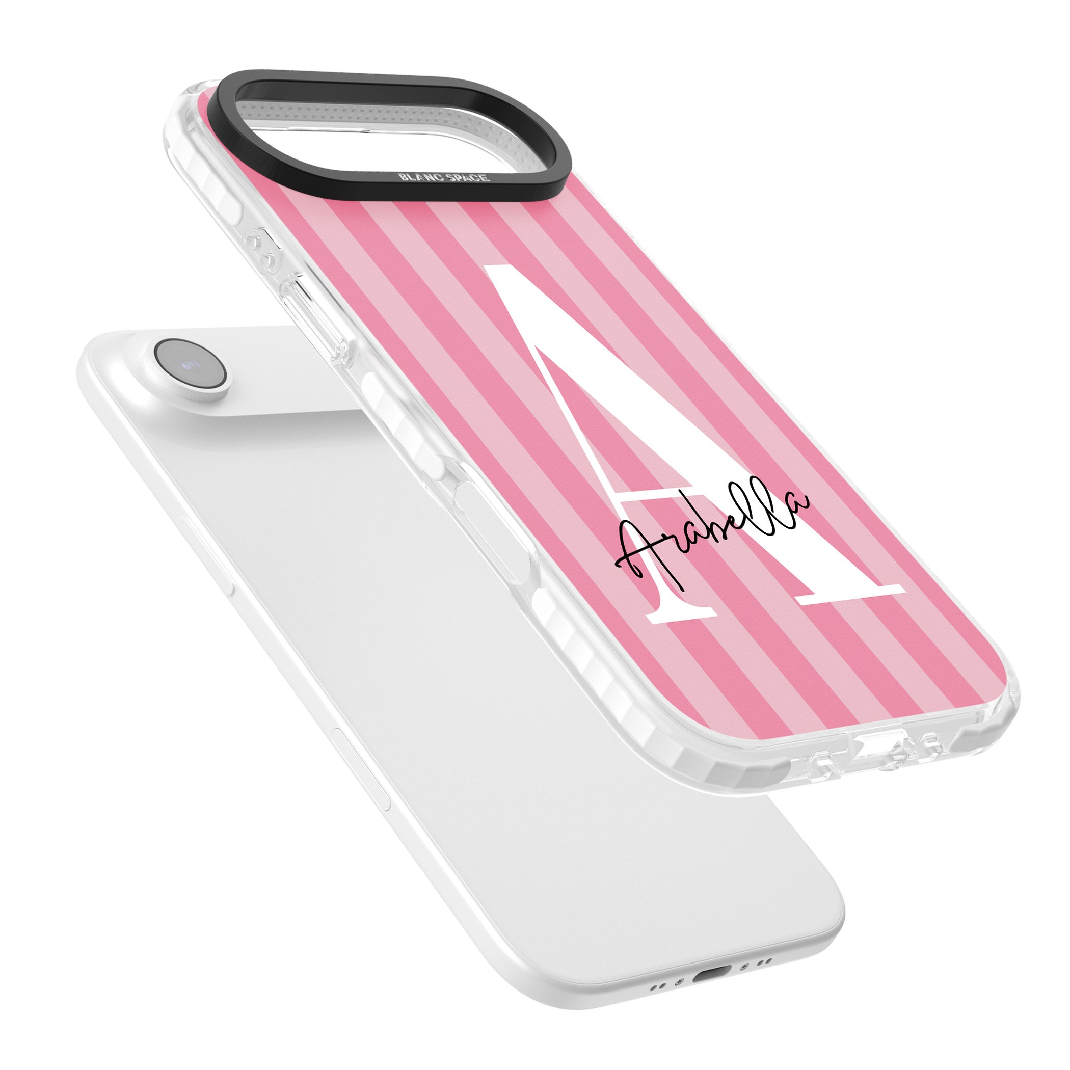 Personalised Pink Stripes Initial iPhone 17 Air Impact Pro Clear Phone Case Colours