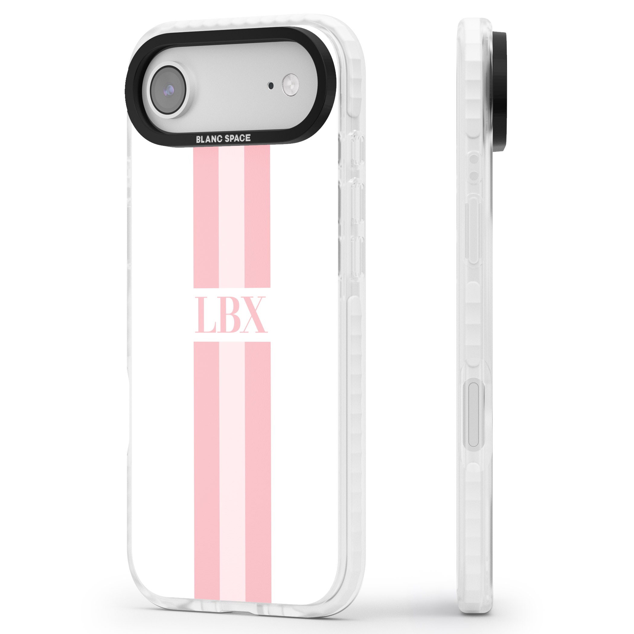 Personalised Minimal Pink Stripe iPhone 17 Air Impact Pro Clear Phone Case Side Profile