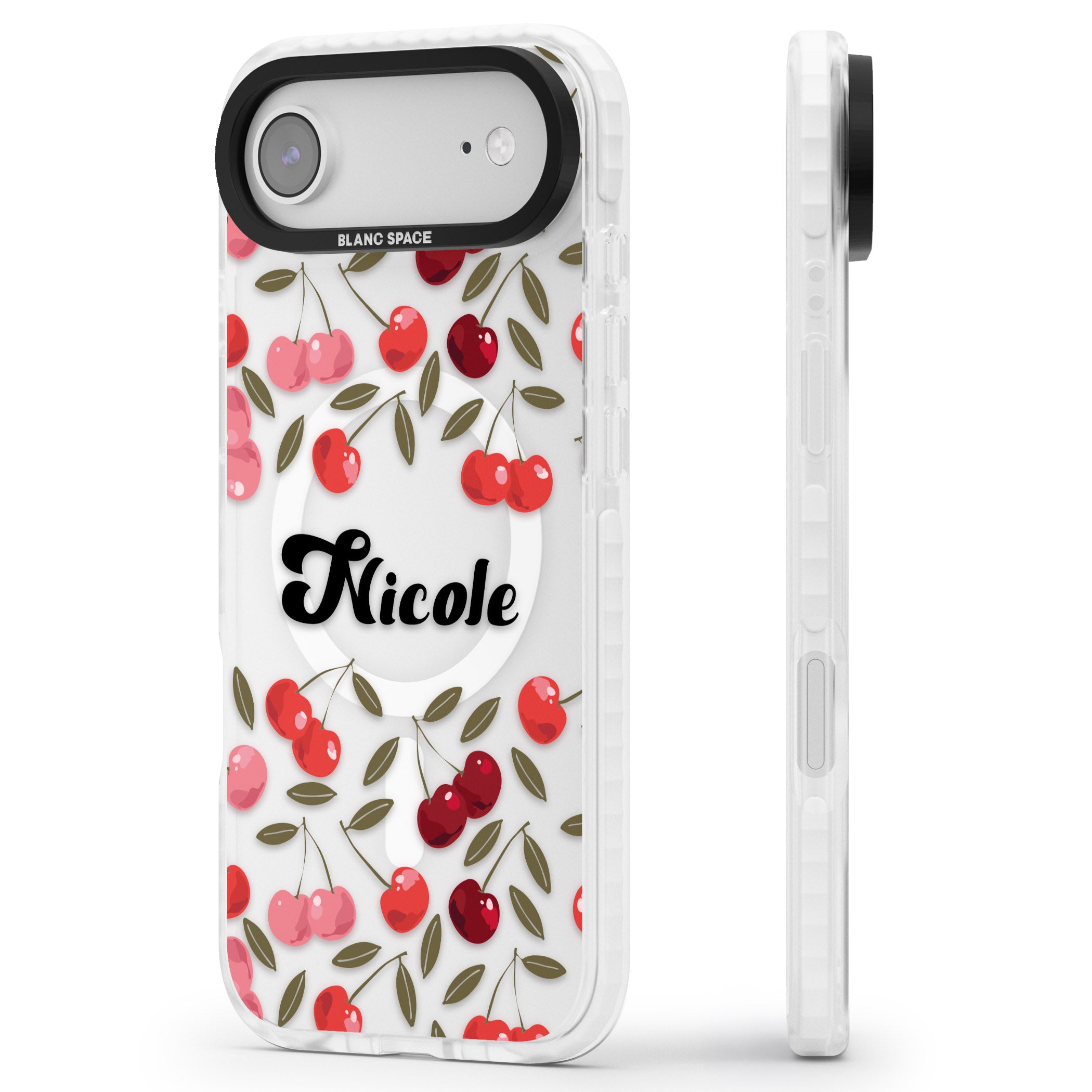 Personalised Cherry Pattern iPhone 17 Air Impact Pro Clear Phone Case Side Profile