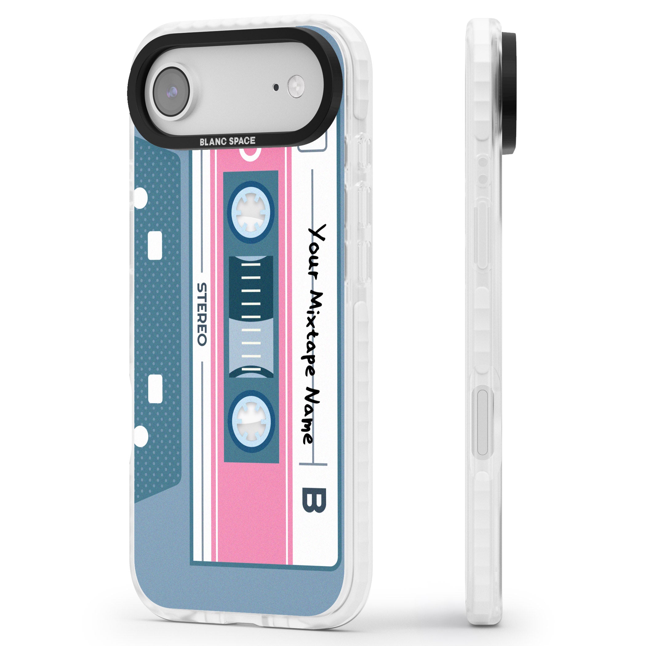 Personalised Retro Cassette Mixtape iPhone 17 Air Impact Pro Clear Phone Case Side Profile