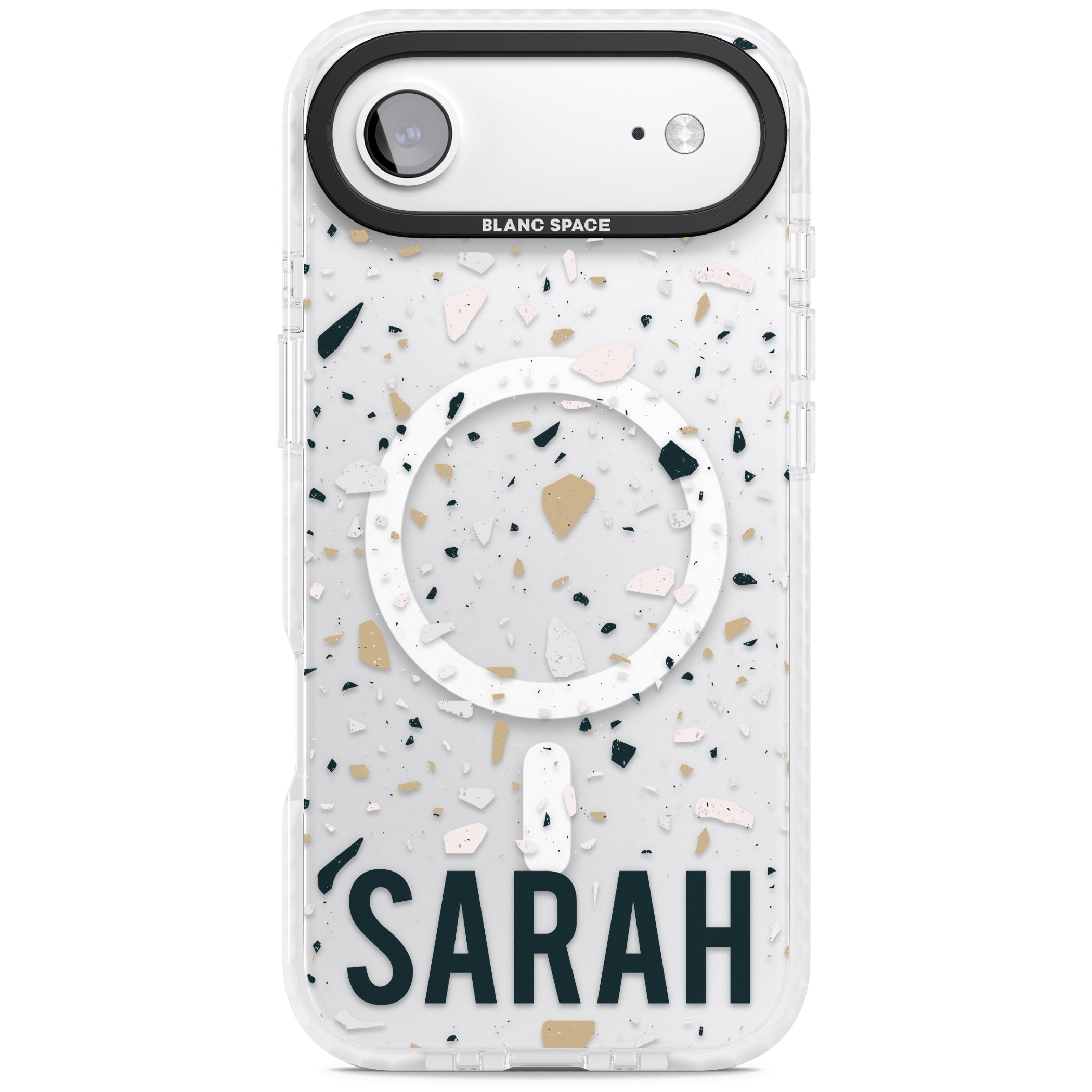 Personalised Terrazzo Blue, Pink, Brown iPhone 17 Air Impact Pro Clear Phone Case