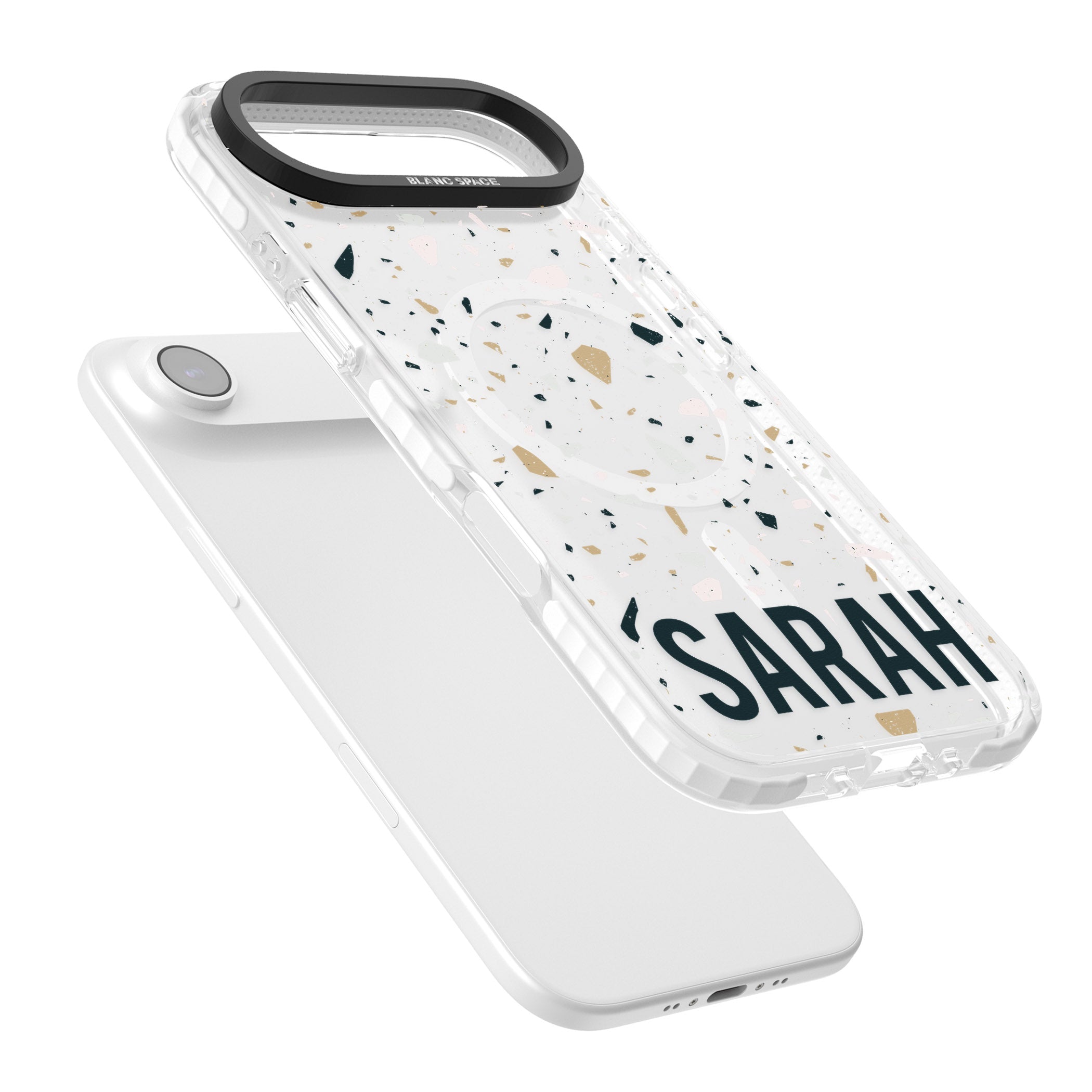 Personalised Terrazzo Blue, Pink, Brown iPhone 17 Air Impact Pro Clear Phone Case Colours