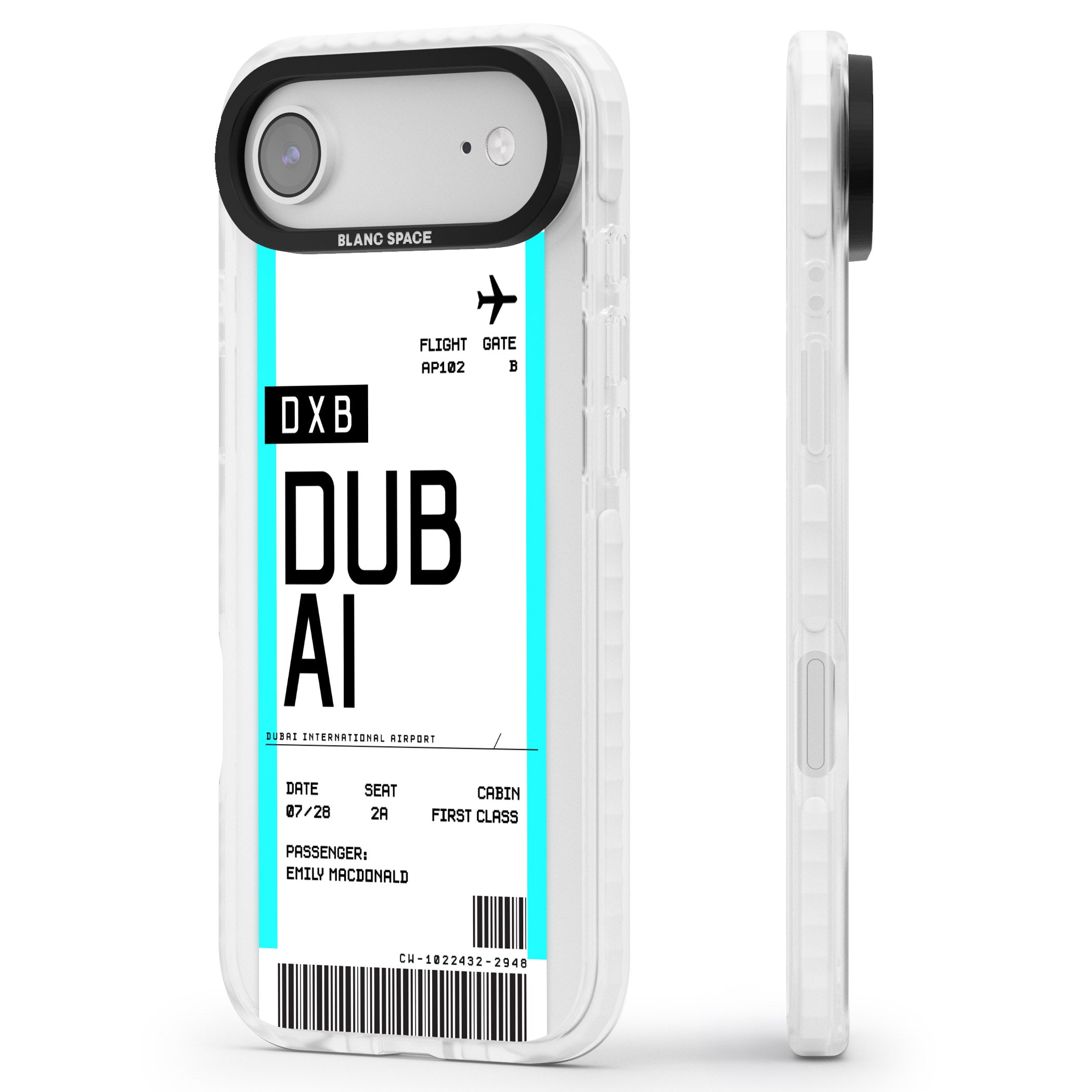 Personalised Dubai Boarding Pass iPhone 17 Air Impact Pro Clear Phone Case Side Profile