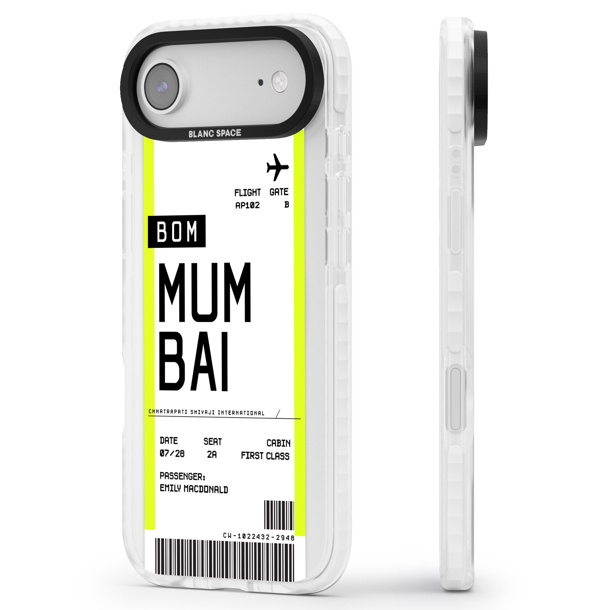 Personalised Mumbai Boarding Pass iPhone 17 Air Impact Pro Clear Phone Case Side Profile