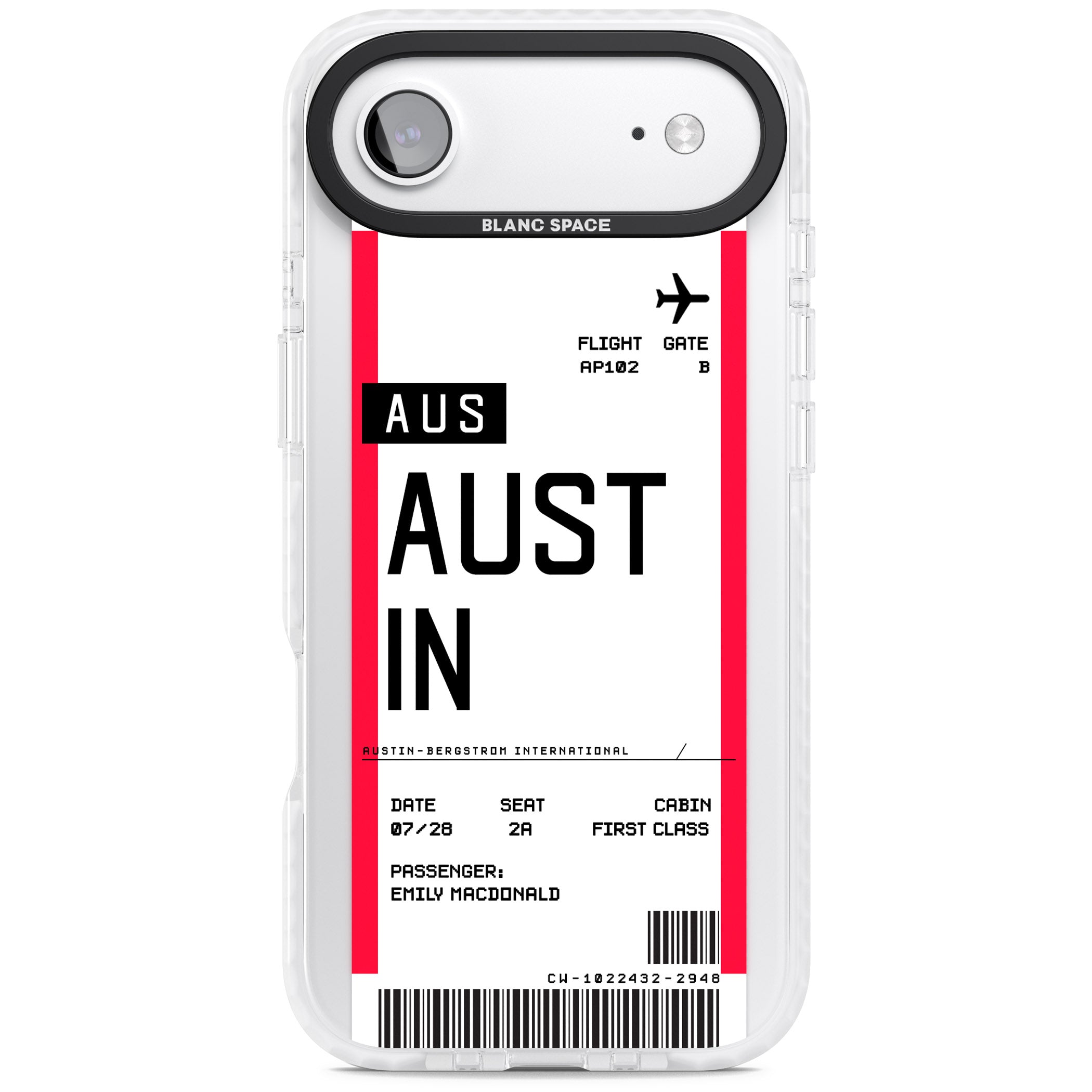 Personalised Austin Boarding Pass iPhone 17 Air Impact Pro Clear Phone Case