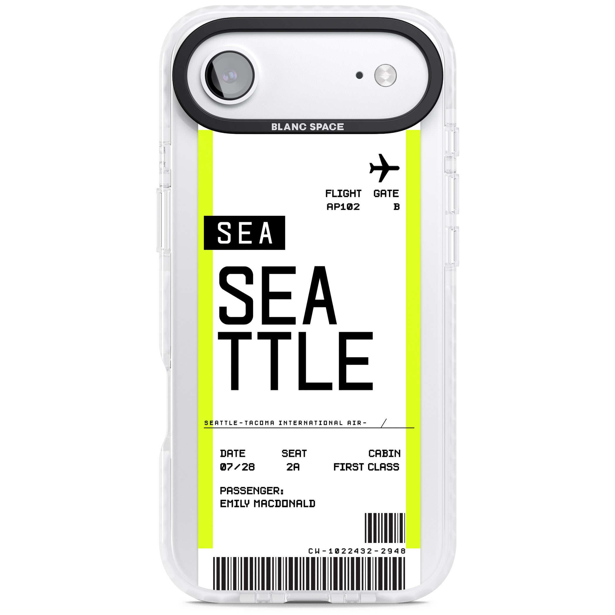 Personalised Seattle Boarding Pass iPhone 17 Air Impact Pro Clear Phone Case