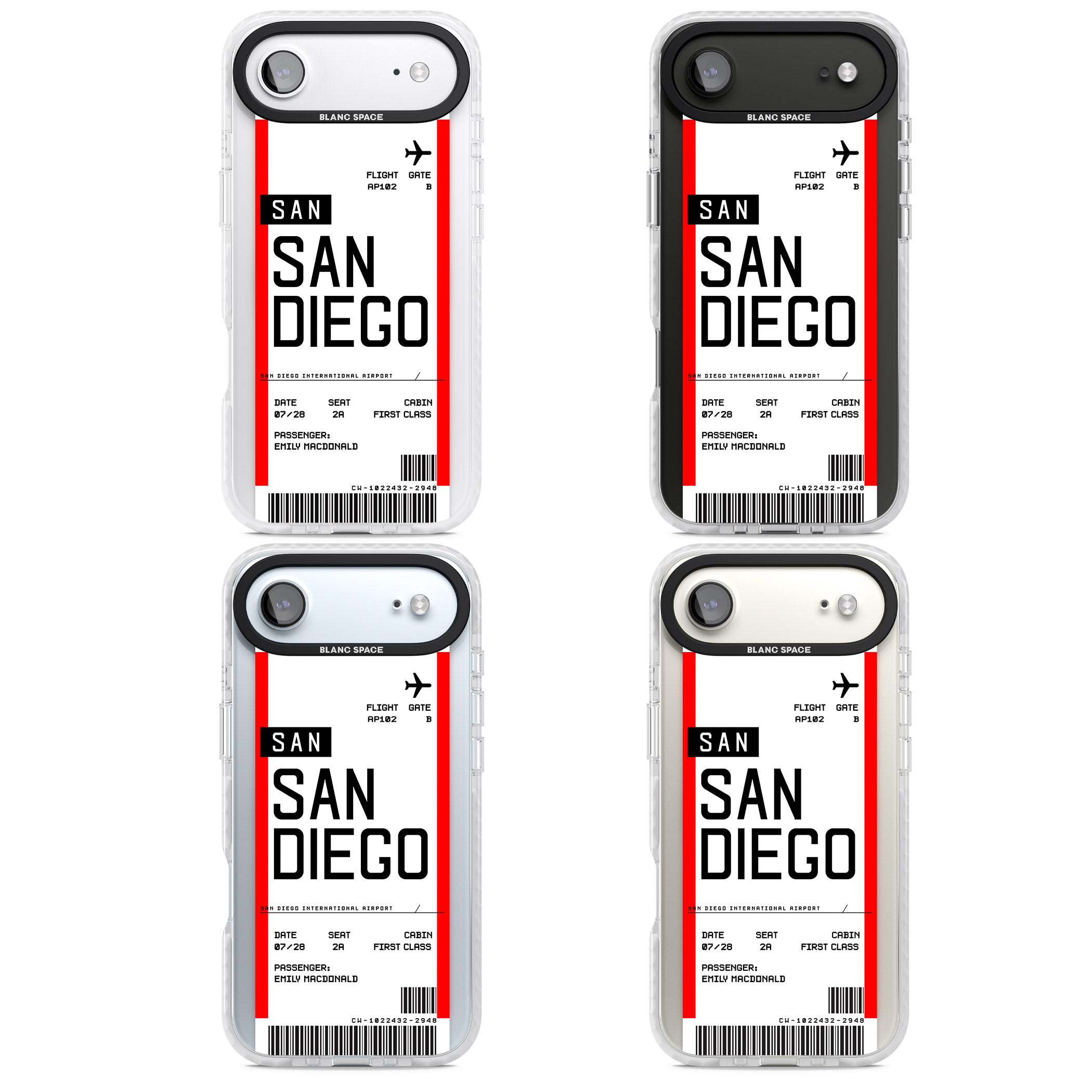 Personalised San Diego Boarding Pass iPhone 17 Air Impact Pro Clear Phone Case APT Impact Protection