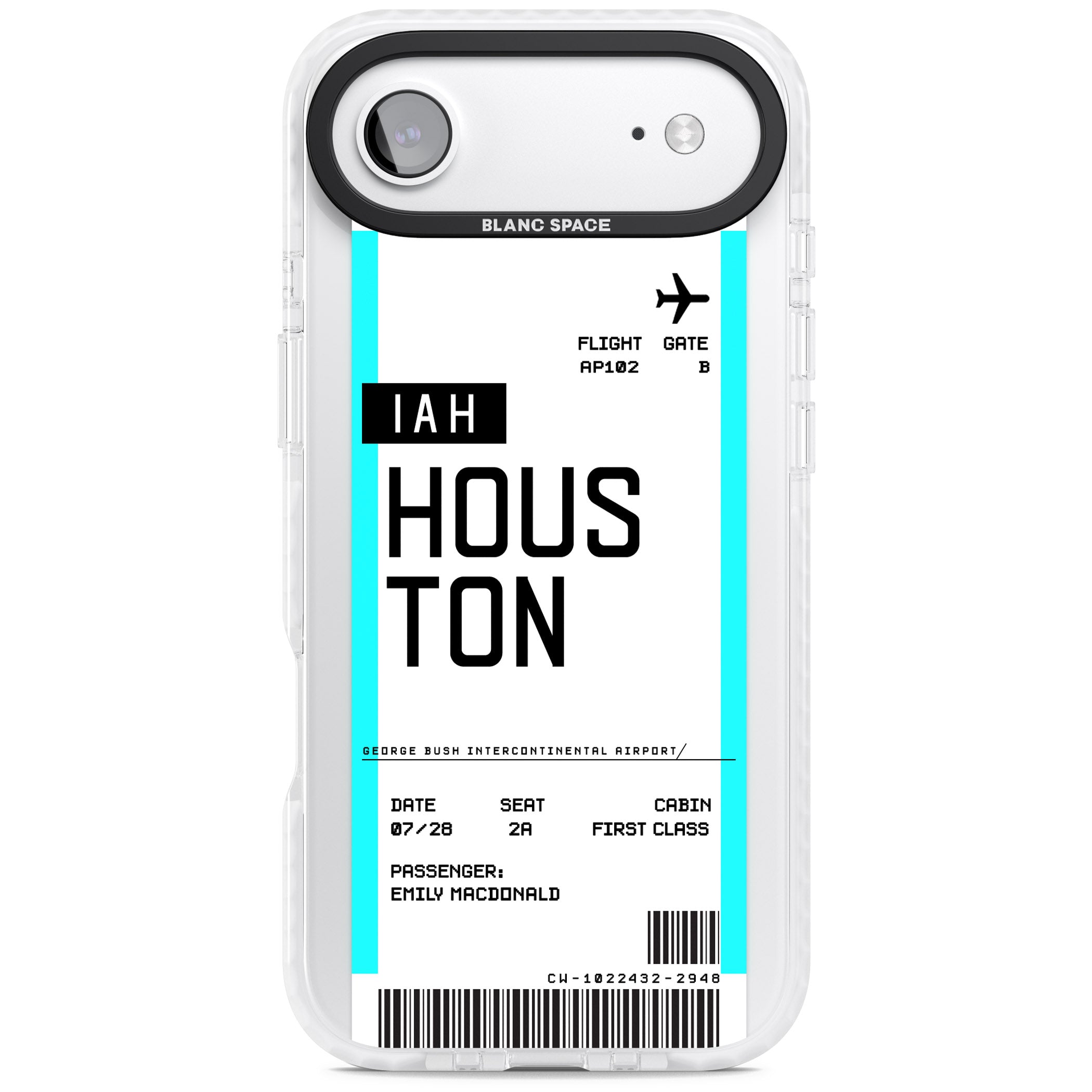 Personalised Houston Boarding Pass iPhone 17 Air Impact Pro Clear Phone Case