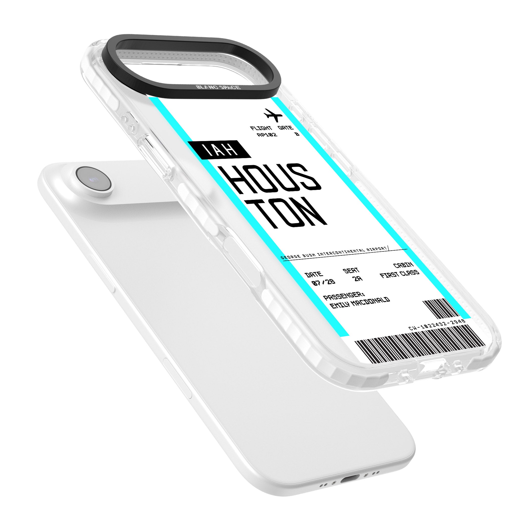 Personalised Houston Boarding Pass iPhone 17 Air Impact Pro Clear Phone Case Colours