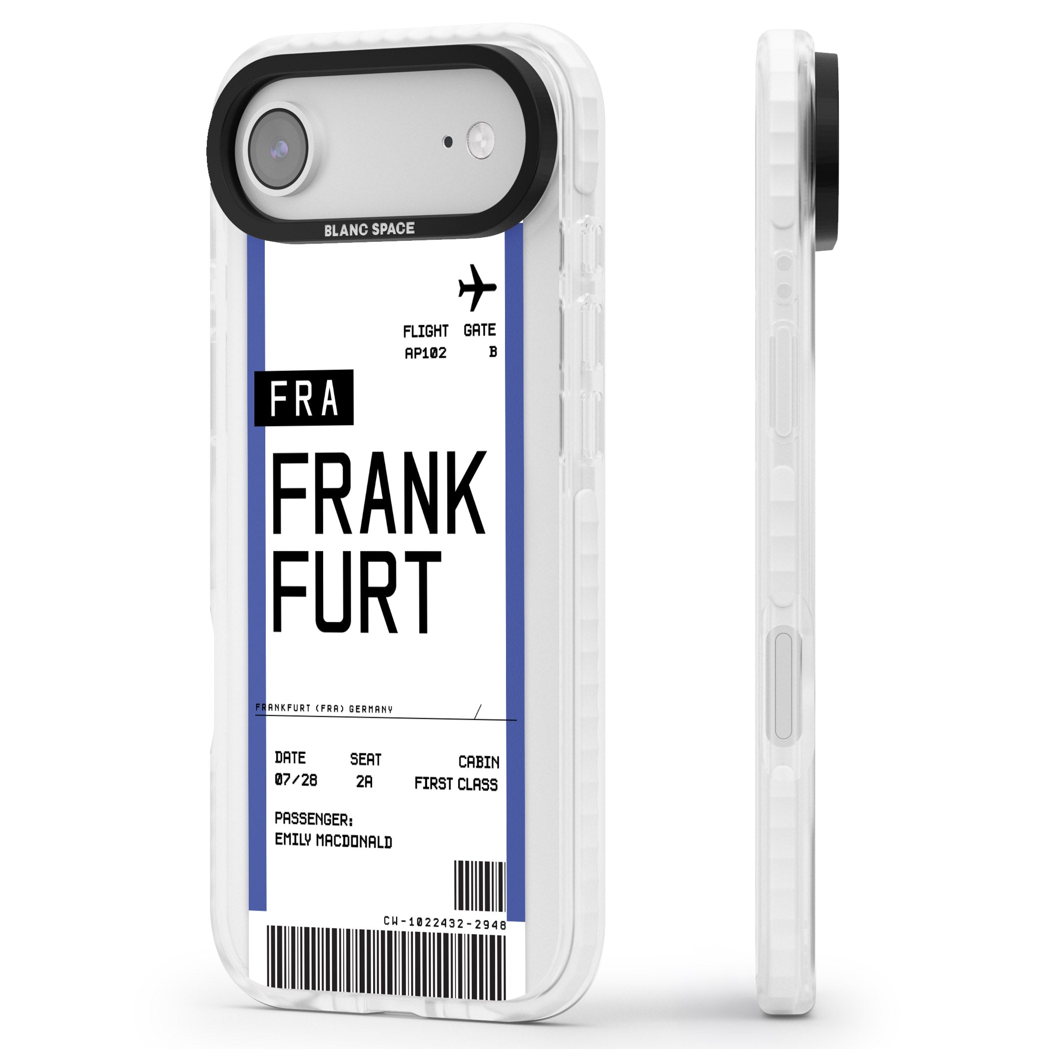 Personalised Frankfurt Boarding Pass iPhone 17 Air Impact Pro Clear Phone Case Side Profile