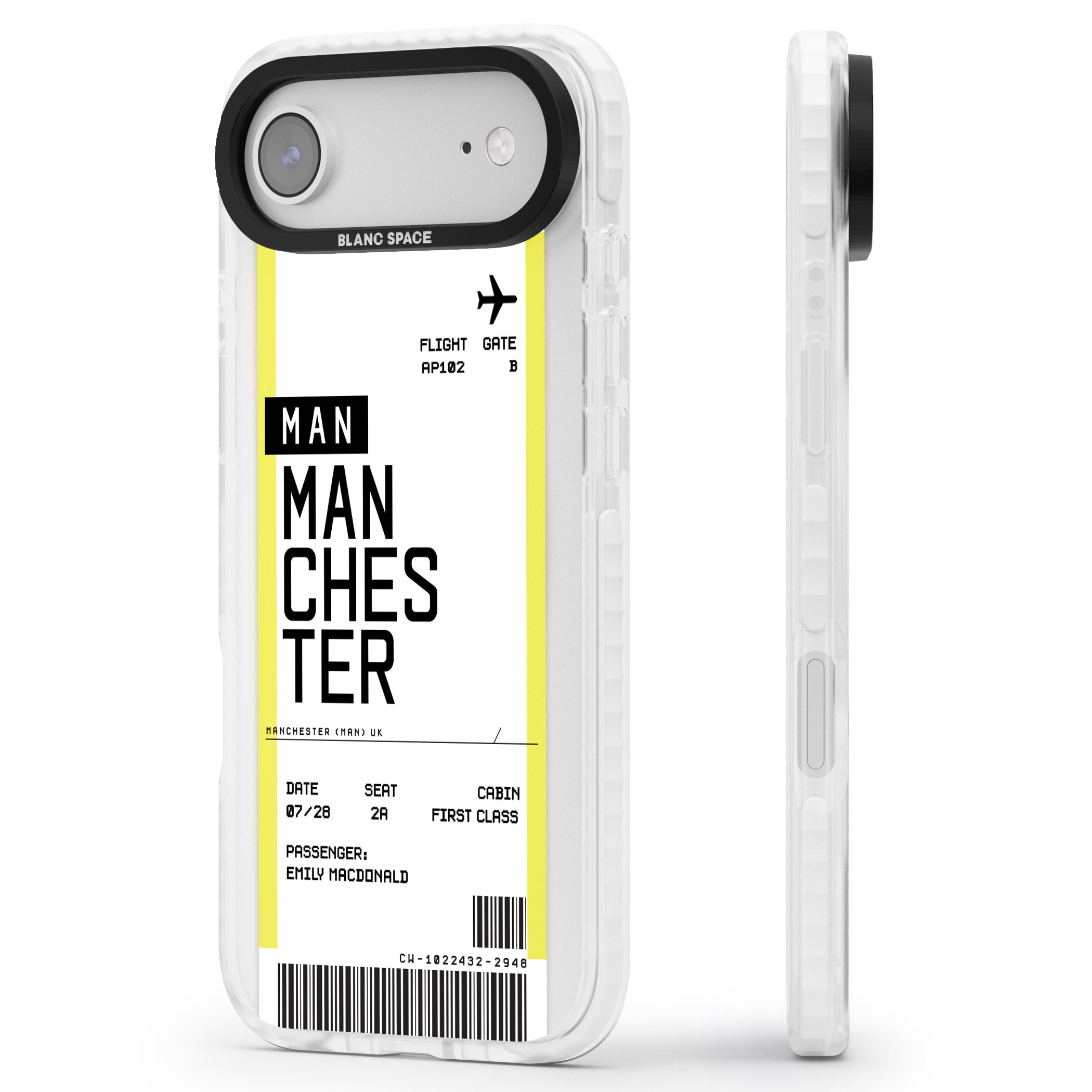 Personalised Manchester Boarding Pass iPhone 17 Air Impact Pro Clear Phone Case Side Profile