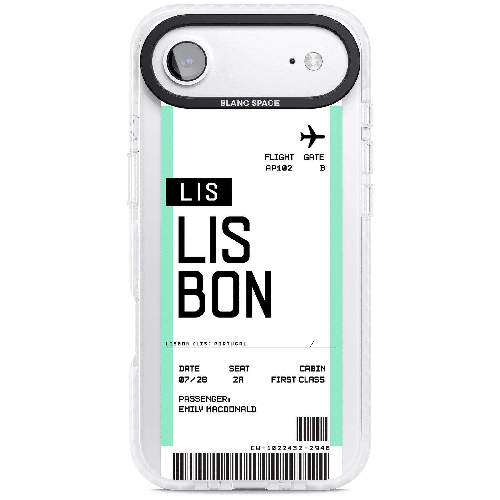 Personalised Lisbon Boarding Pass iPhone 17 Air Impact Pro Clear Phone Case