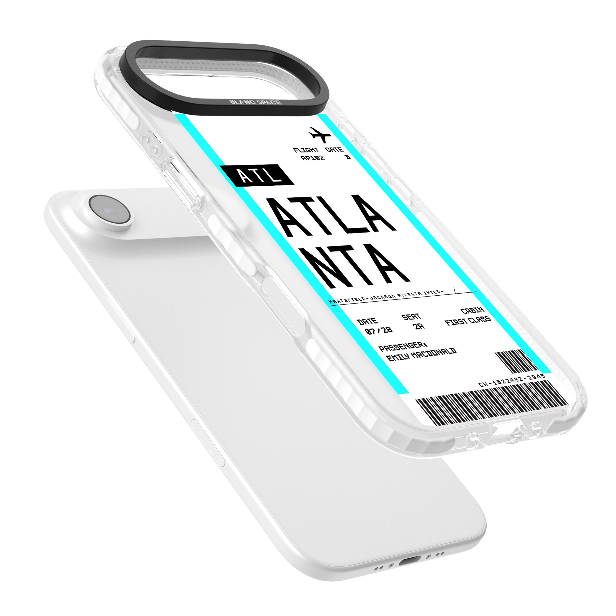 Personalised Atlanta Boarding Pass iPhone 17 Air Impact Pro Clear Phone Case Colours
