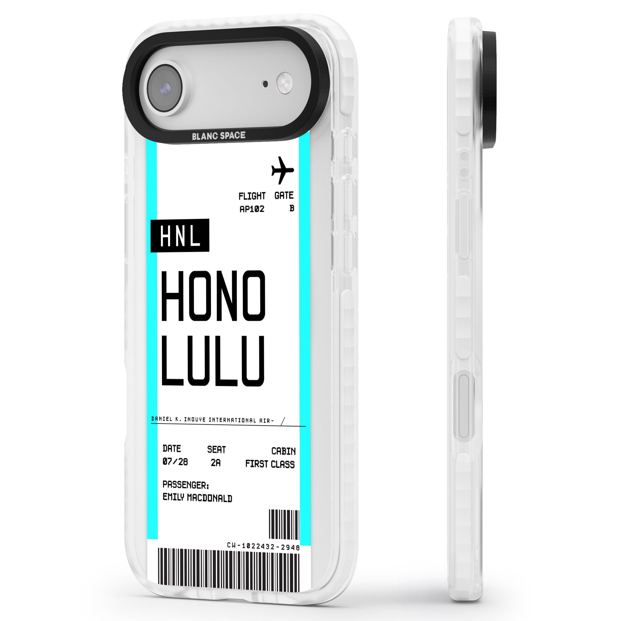 Personalised Honolulu Boarding Pass iPhone 17 Air Impact Pro Clear Phone Case Side Profile