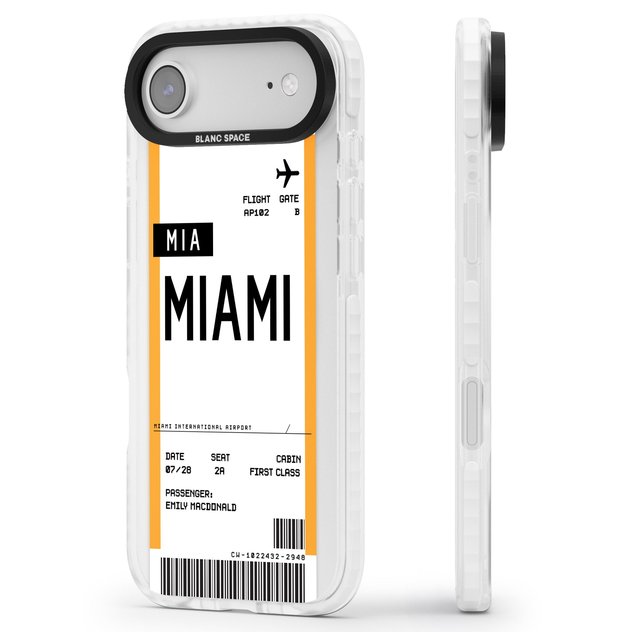 Personalised Miami Boarding Pass iPhone 17 Air Impact Pro Clear Phone Case Side Profile
