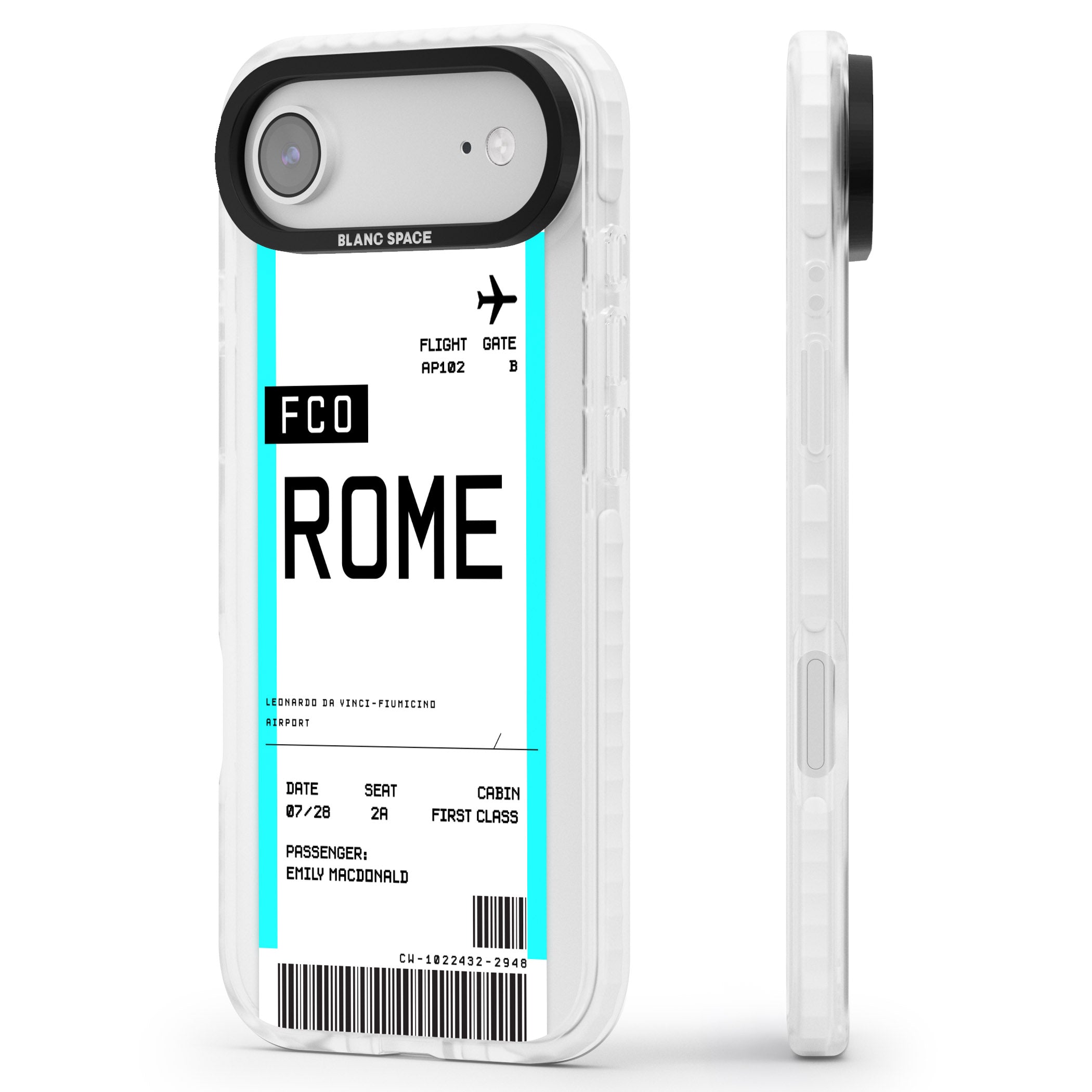Personalised Rome Boarding Pass iPhone 17 Air Impact Pro Clear Phone Case Side Profile