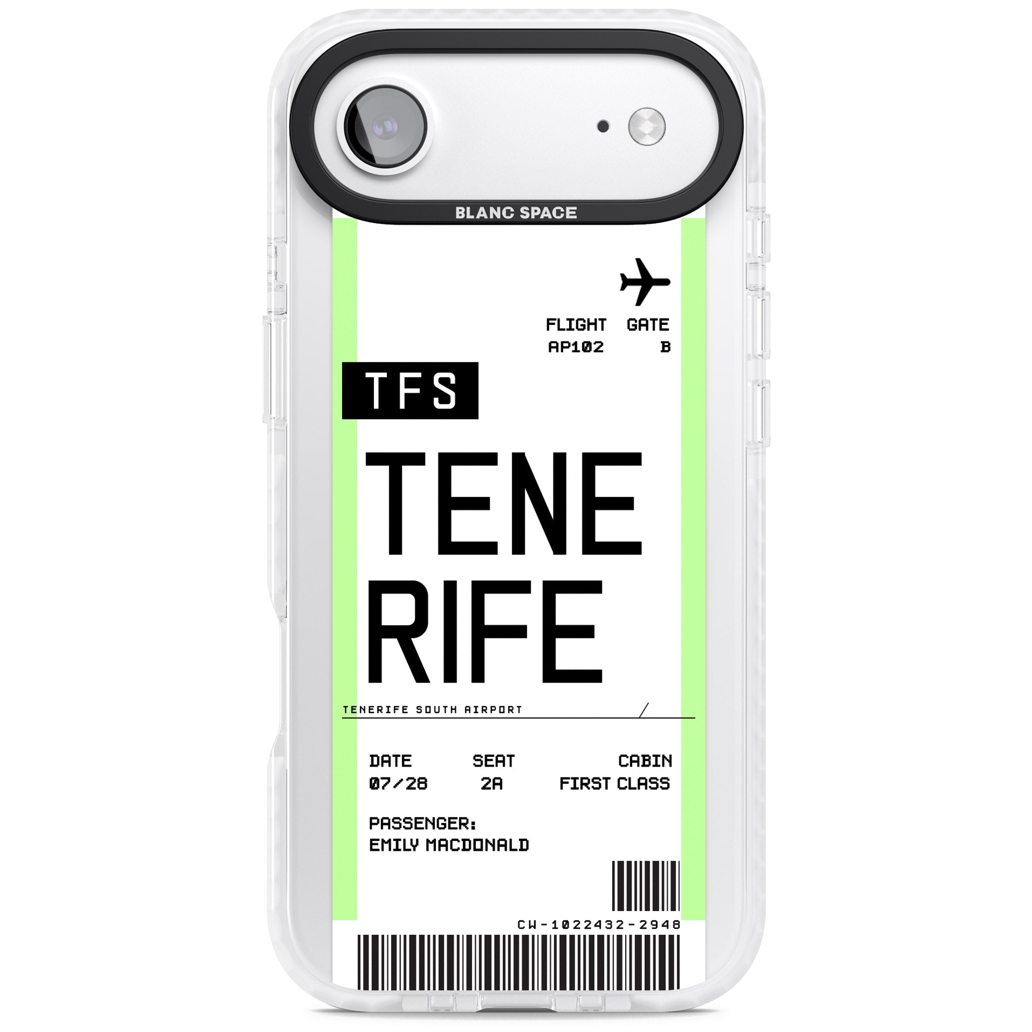 Personalised Tenerife Boarding Pass iPhone 17 Air Impact Pro Clear Phone Case