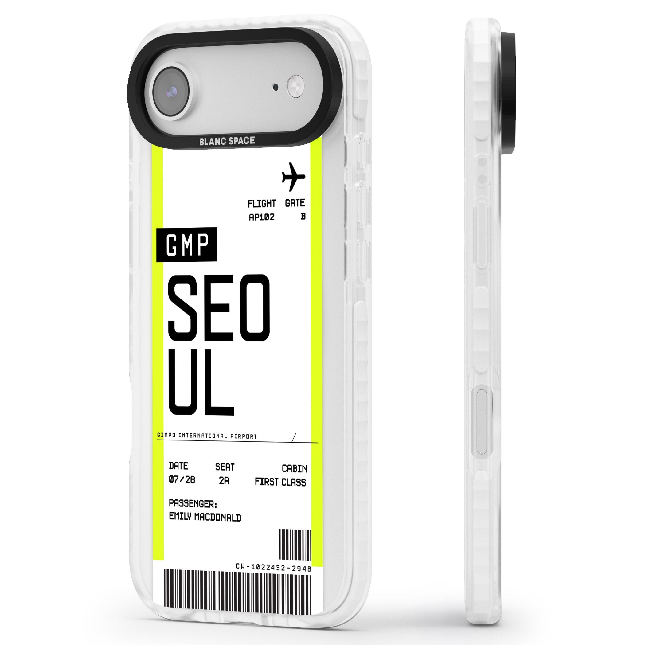 Personalised Seoul Boarding Pass iPhone 17 Air Impact Pro Clear Phone Case Side Profile
