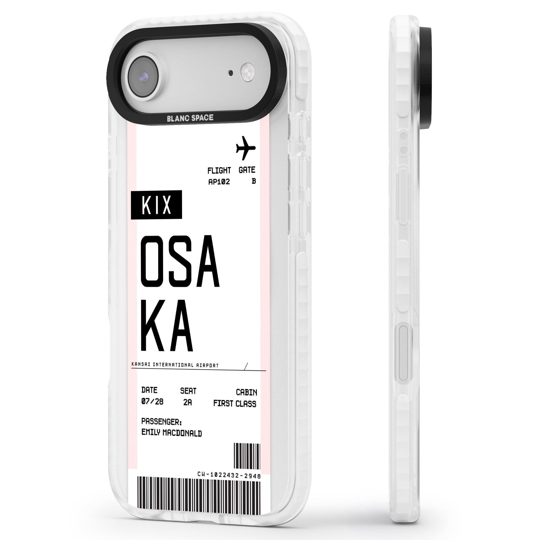 Personalised Osaka Boarding Pass iPhone 17 Air Impact Pro Clear Phone Case Side Profile