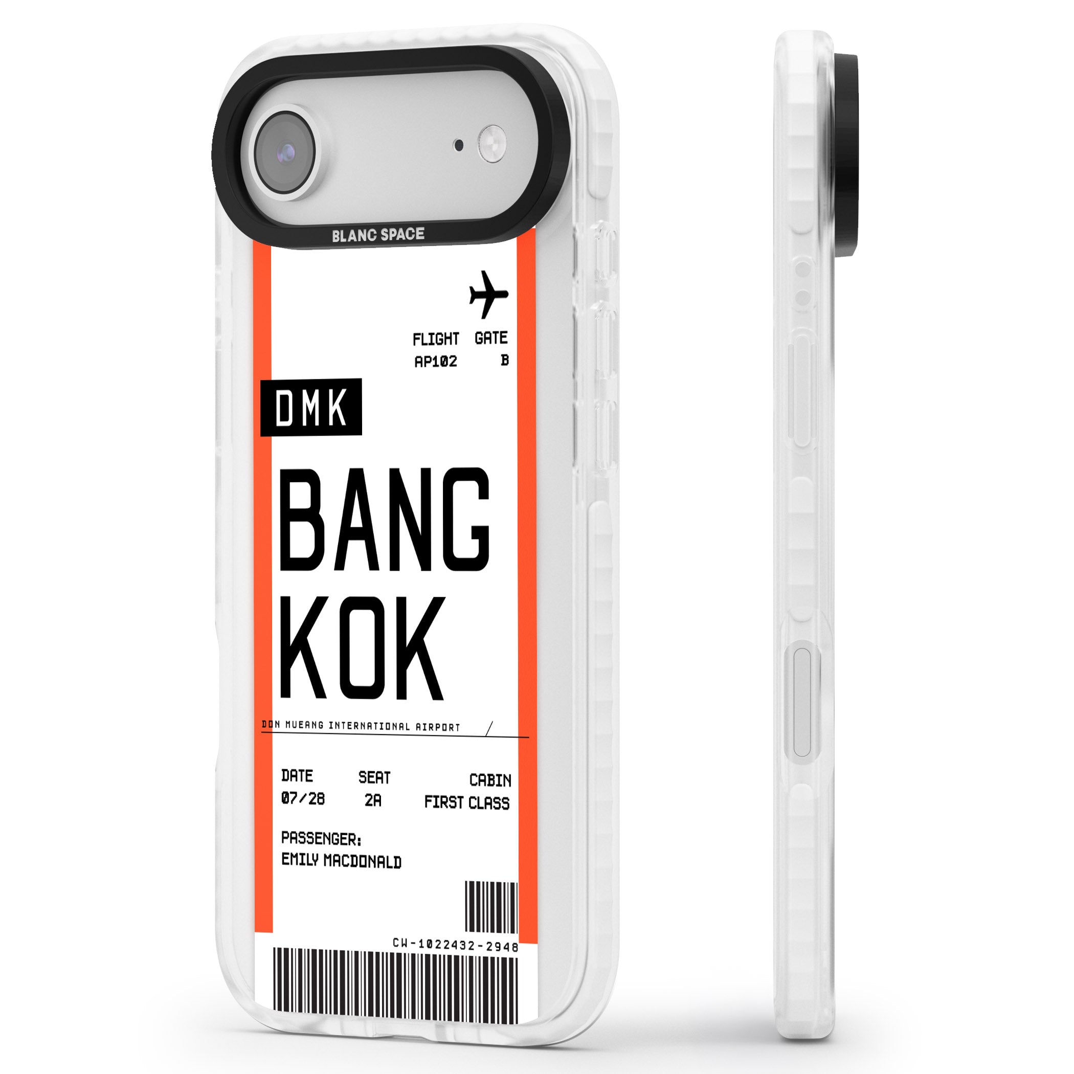Personalised Bangkok Boarding Pass iPhone 17 Air Impact Pro Clear Phone Case Side Profile