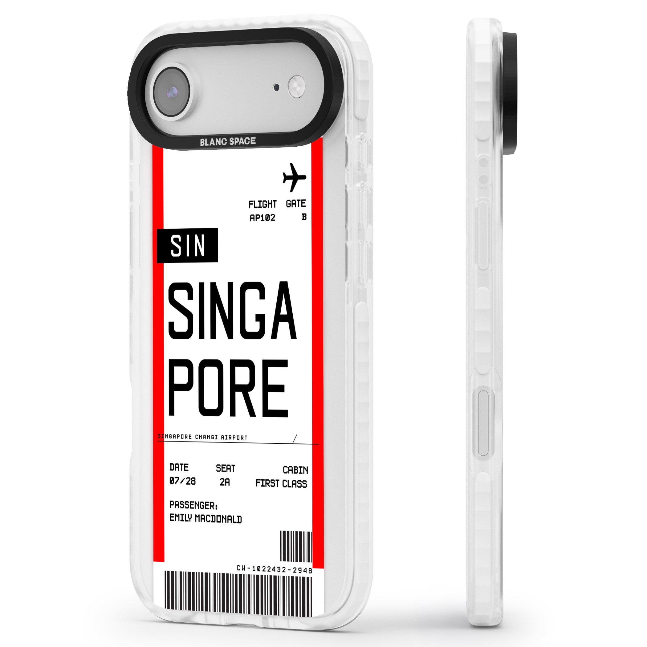 Personalised Singapore Boarding Pass iPhone 17 Air Impact Pro Clear Phone Case Side Profile