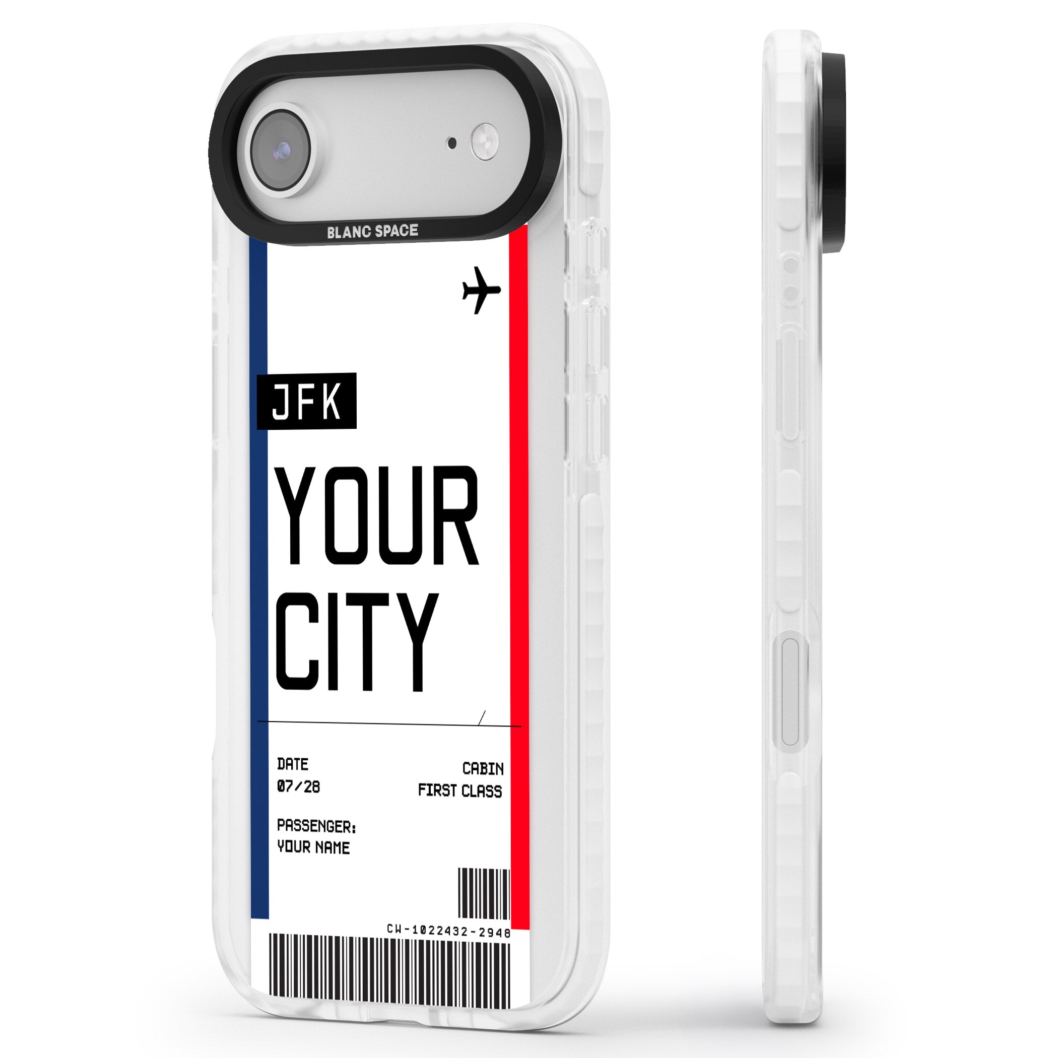 Personalised Create Your Own Boarding Pass Ticket iPhone 17 Air Impact Pro Clear Phone Case Side Profile