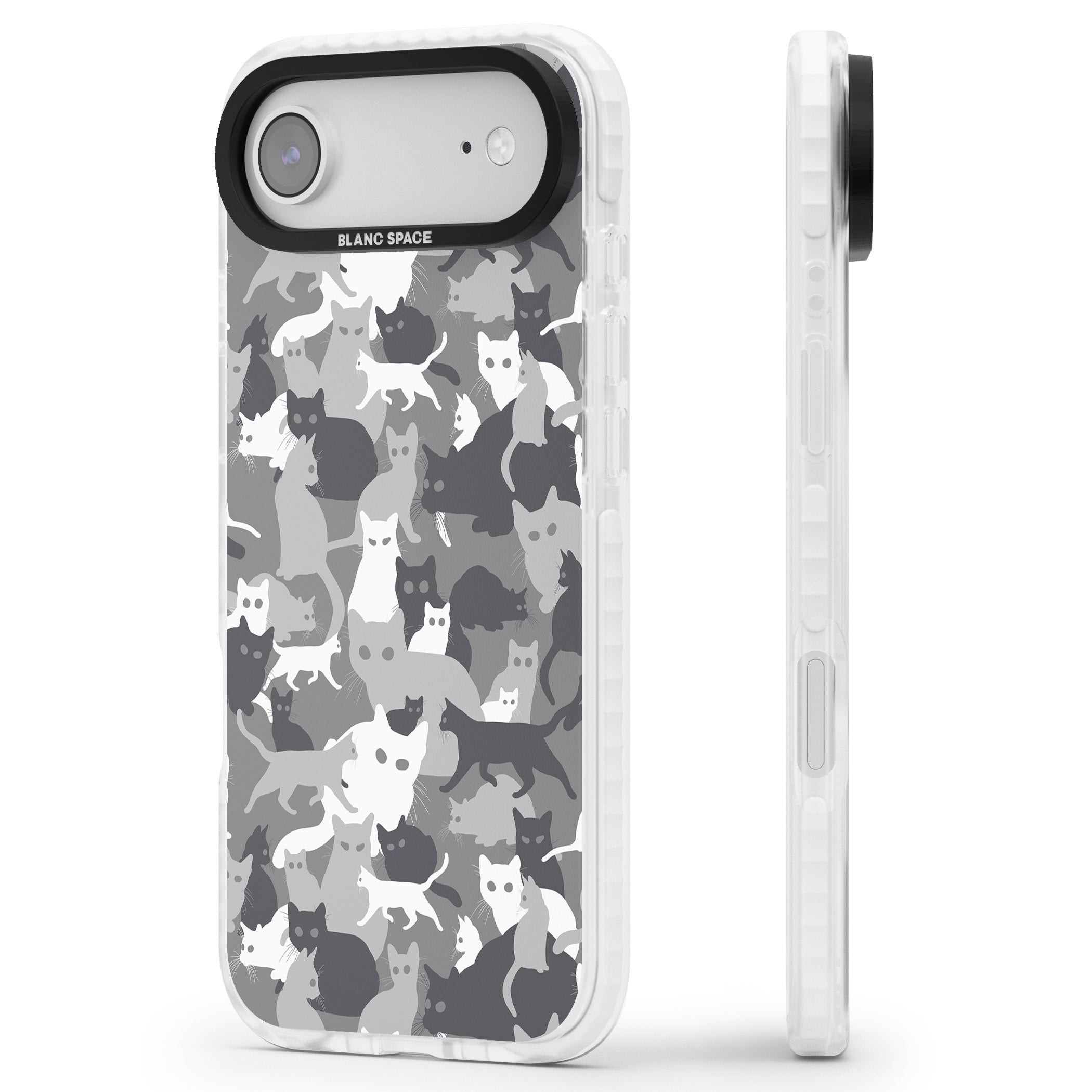 Dark Grey Cat Camouflage iPhone 17 Air Impact Pro Clear Phone Case Side Profile