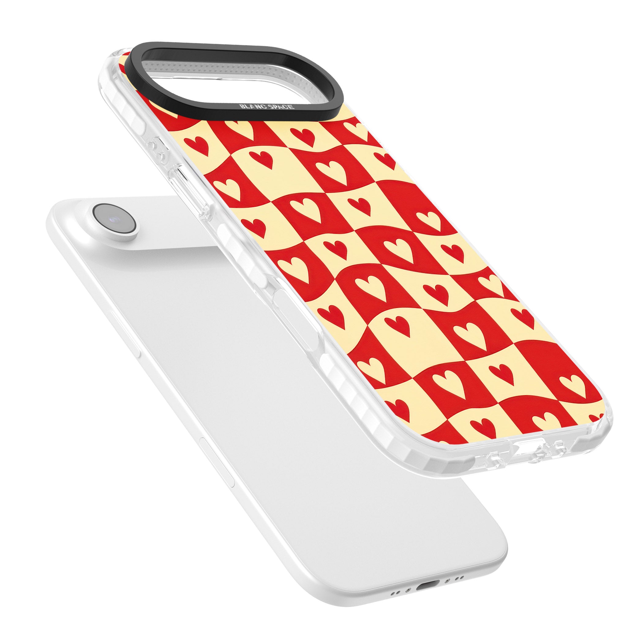 Red Wavy Checked & Hearts iPhone 17 Air Impact Pro Clear Phone Case Colours