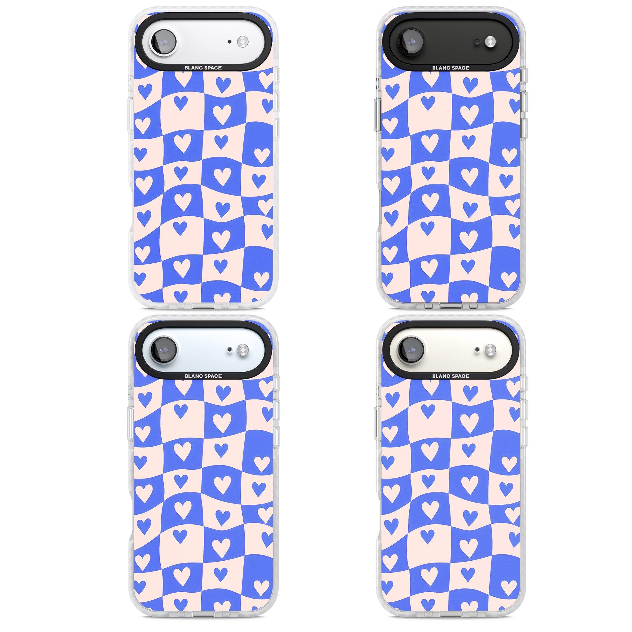 Blue Wavy Checked Hearts iPhone 17 Air Impact Pro Clear Phone Case APT Impact Protection