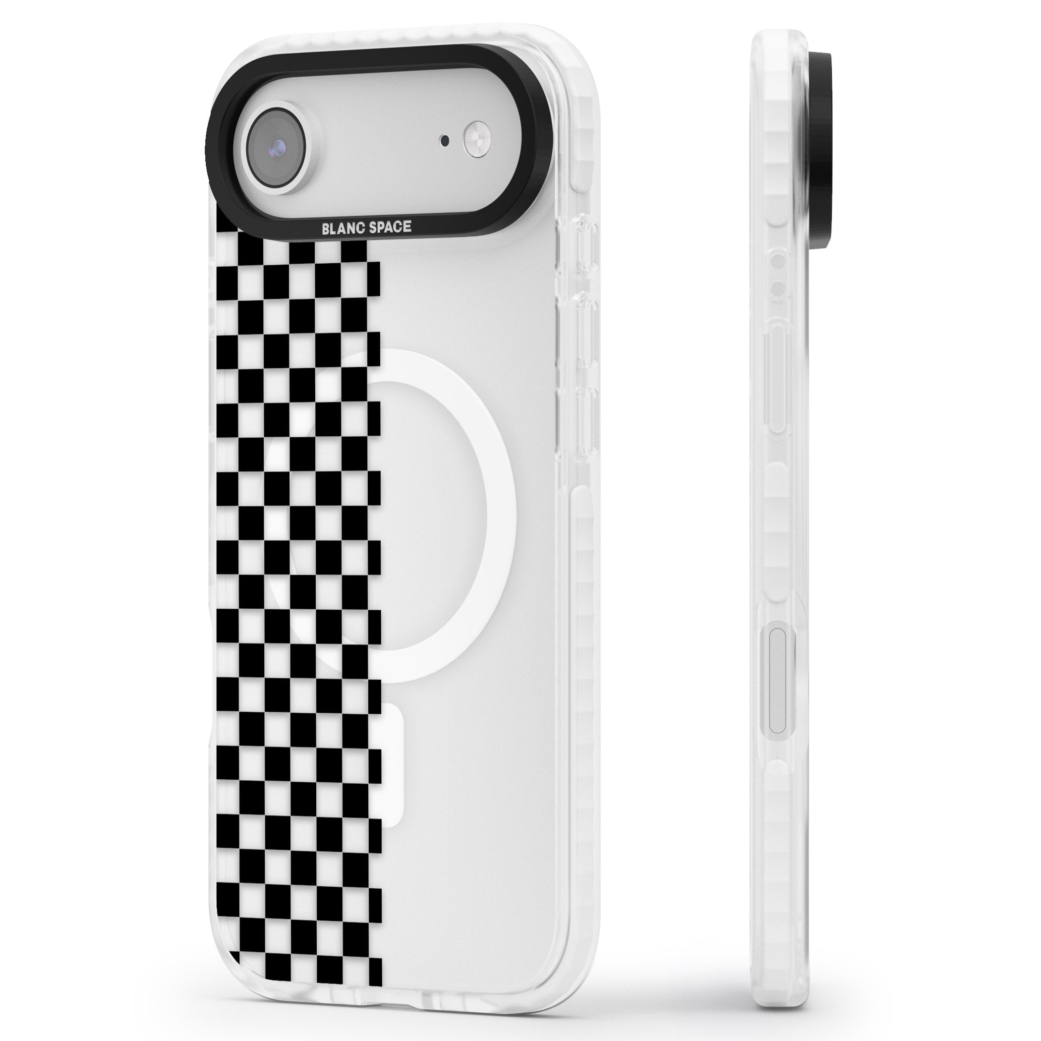 Checker: Half Black Check On Clear iPhone 17 Air Impact Pro Clear Phone Case Side Profile