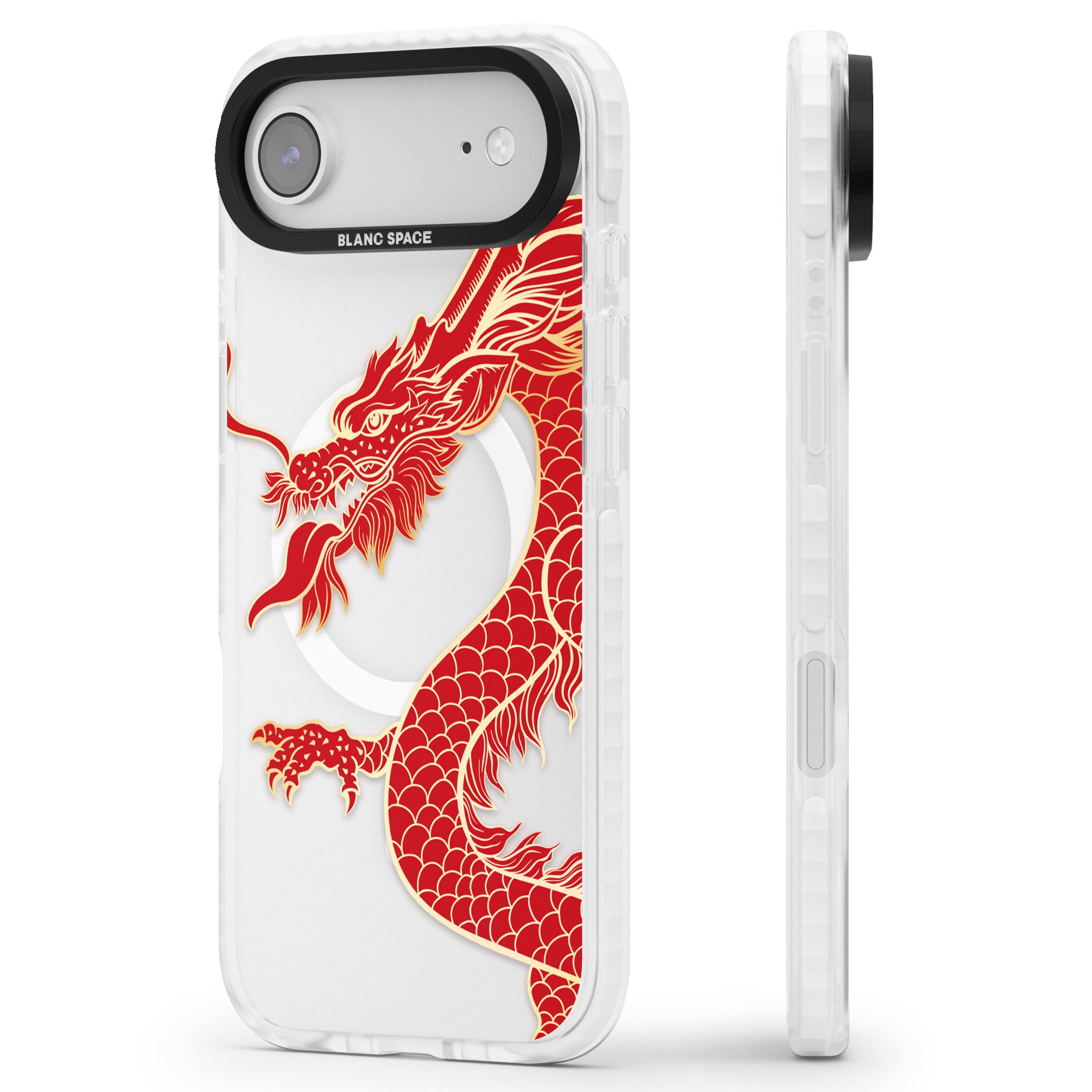 Large Red Dragon iPhone 17 Air Impact Pro Clear Phone Case Side Profile