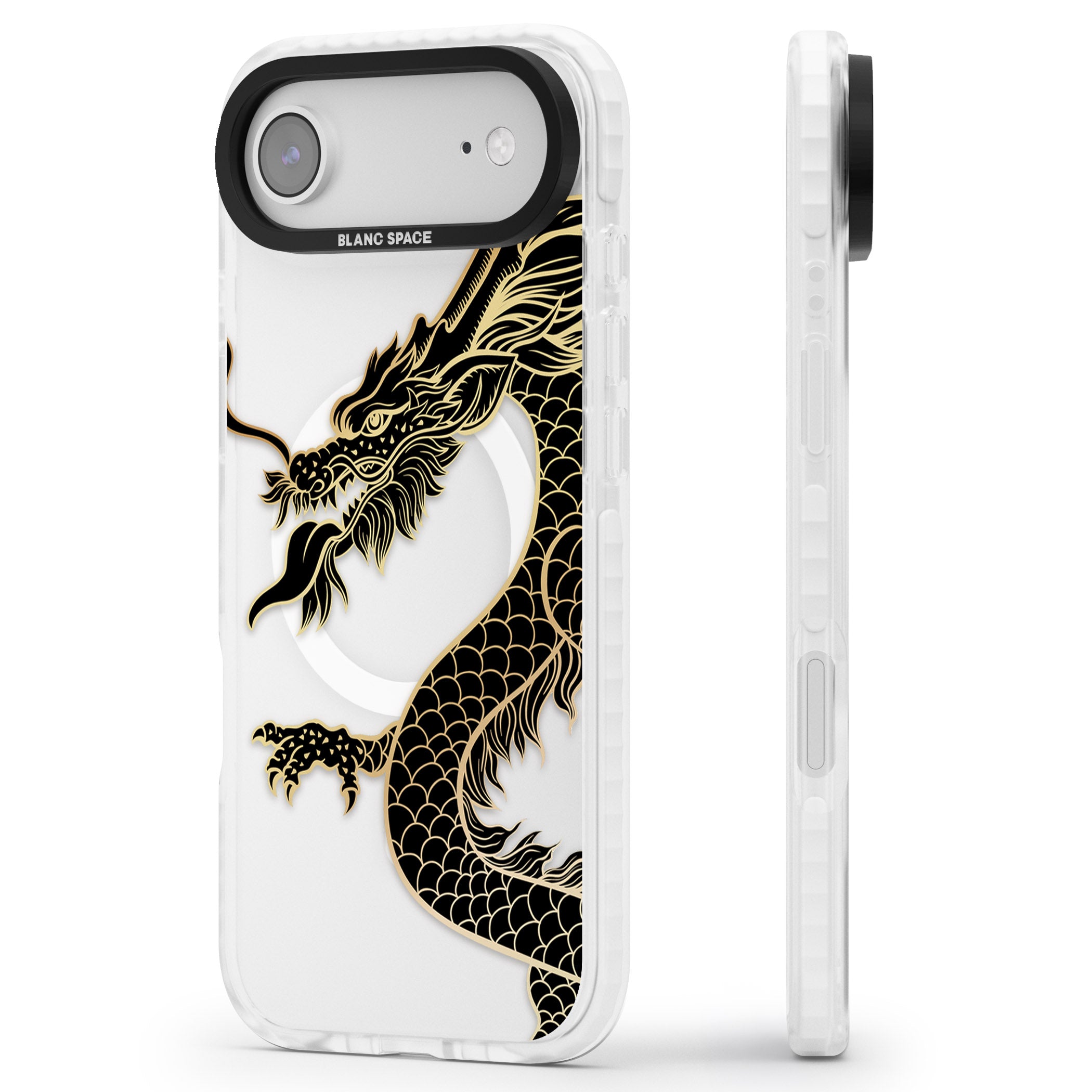 Large Black Dragon iPhone 17 Air Impact Pro Clear Phone Case Side Profile