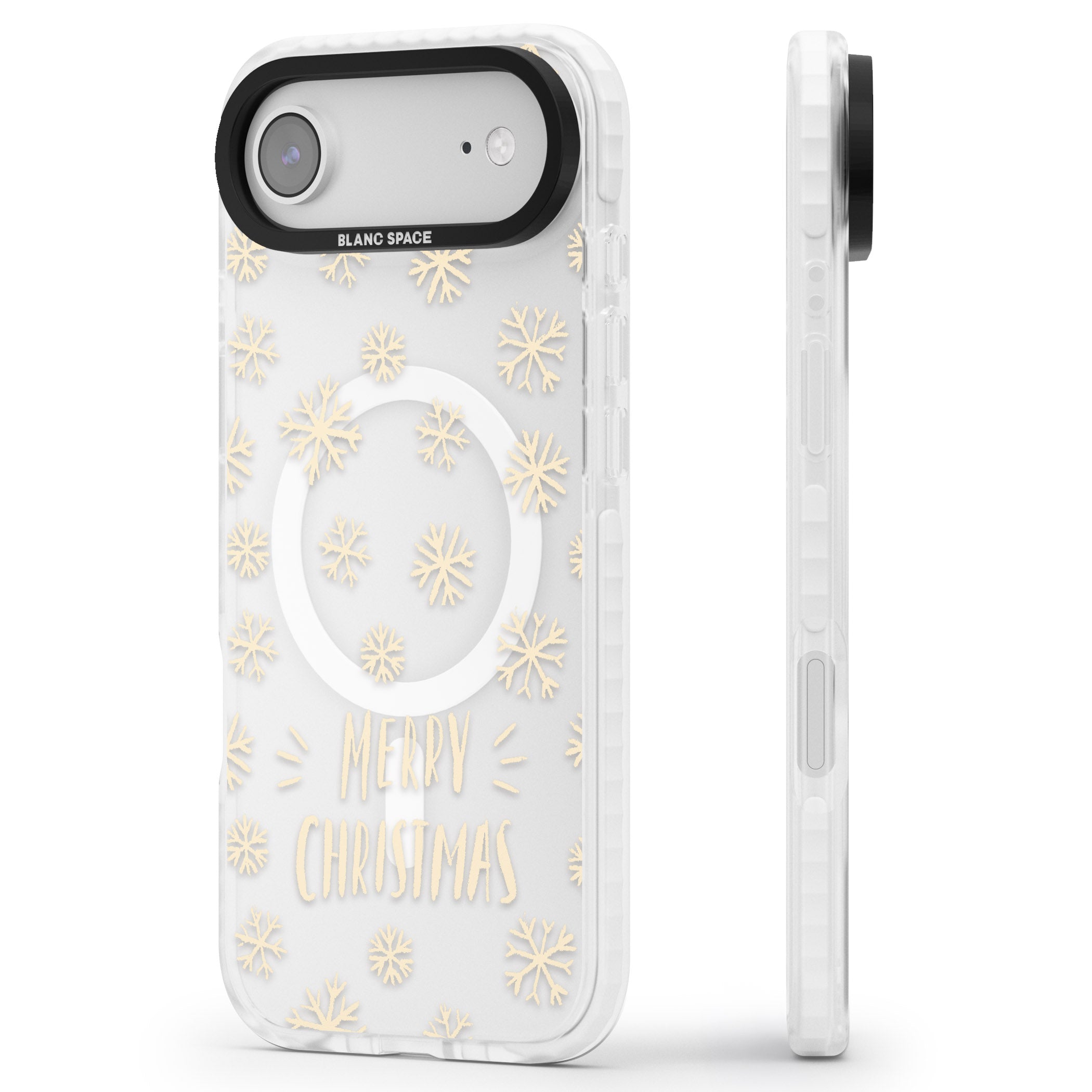 Christmas Snowflake Pattern iPhone 17 Air Impact Pro Clear Phone Case Side Profile
