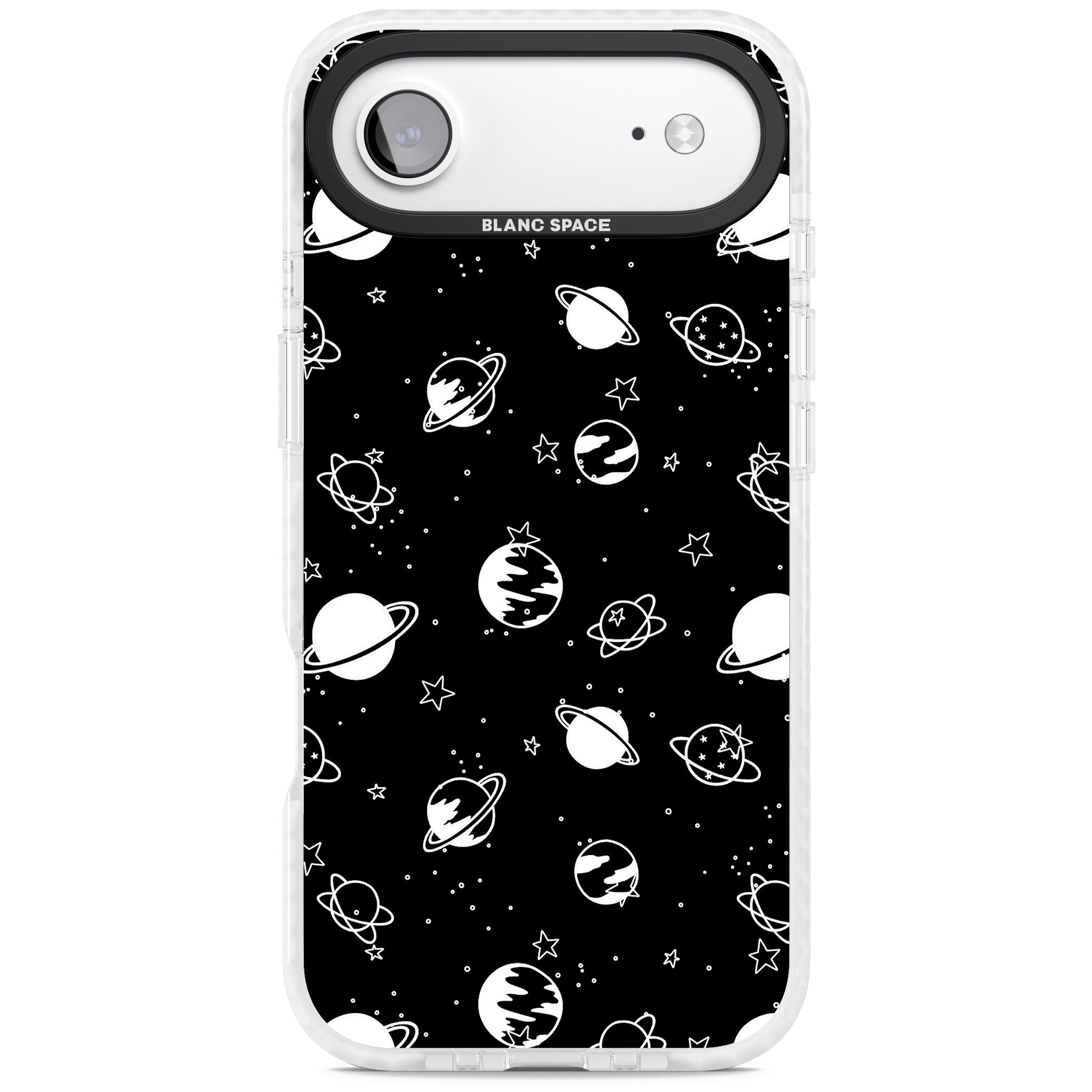 White Planets On Black iPhone 17 Air Impact Pro Clear Phone Case