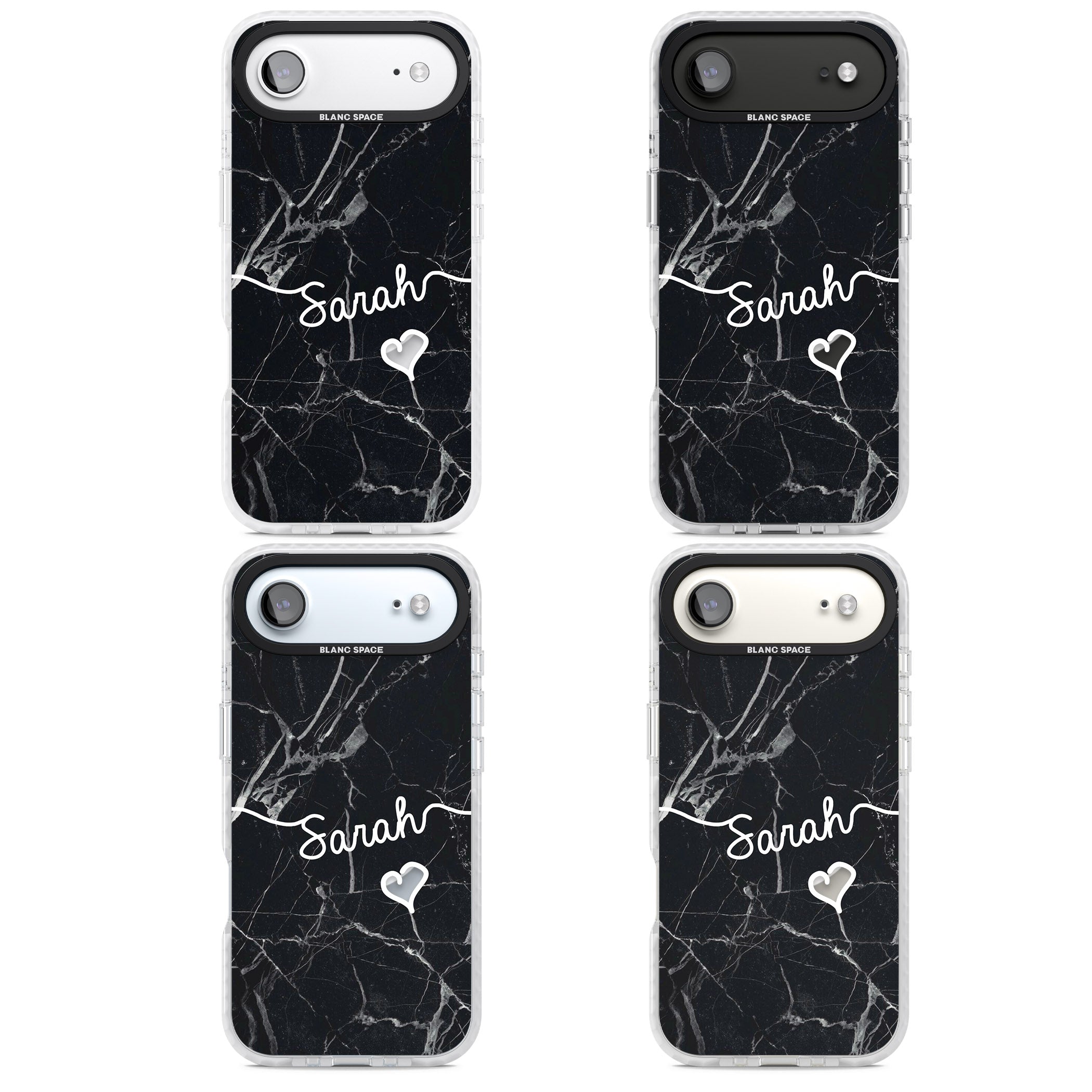 Personalised Black Marble Heart iPhone 17 Air Impact Pro Clear Phone Case APT Impact Protection