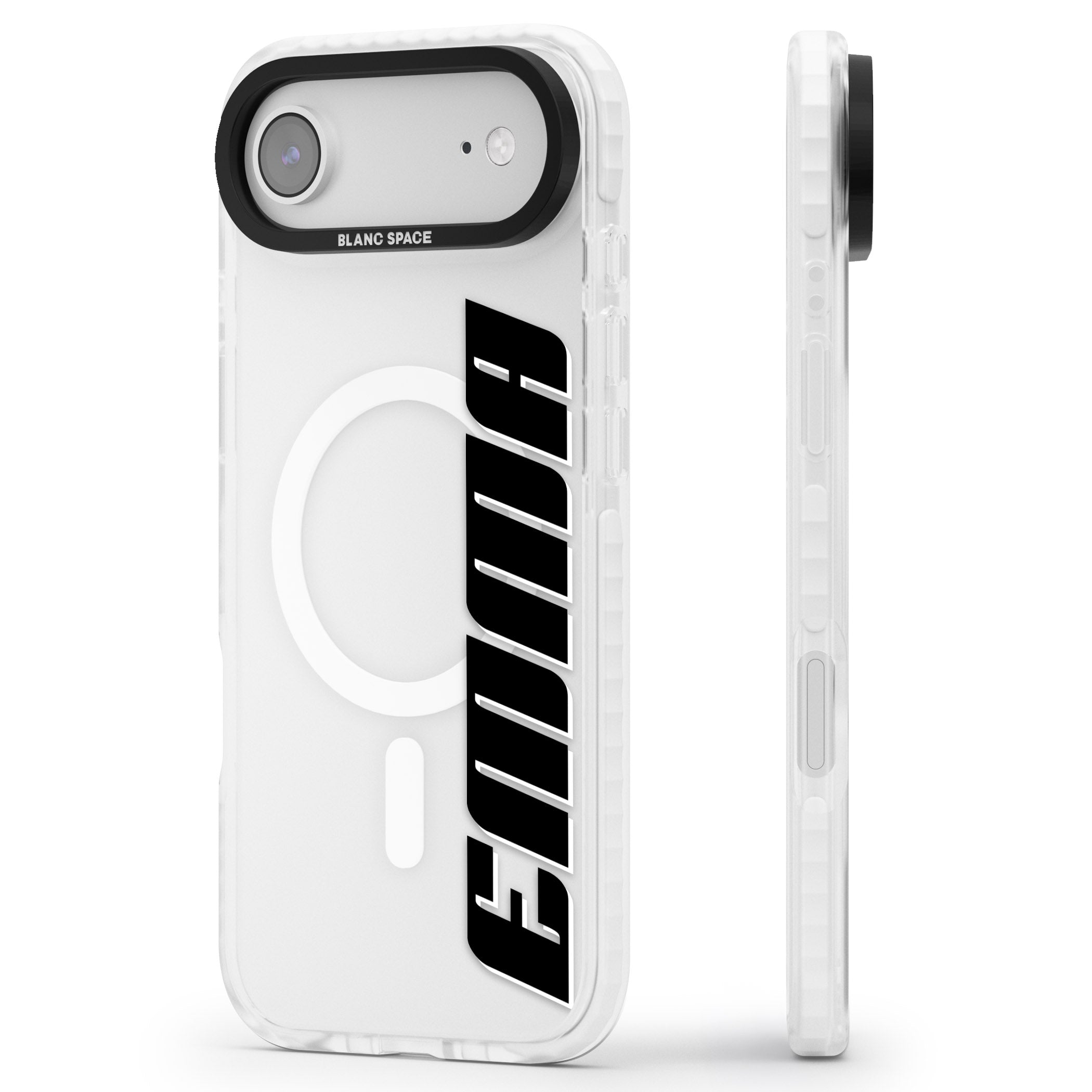 Personalised Vertical Bold Name iPhone 17 Air Impact Pro Clear Phone Case Side Profile