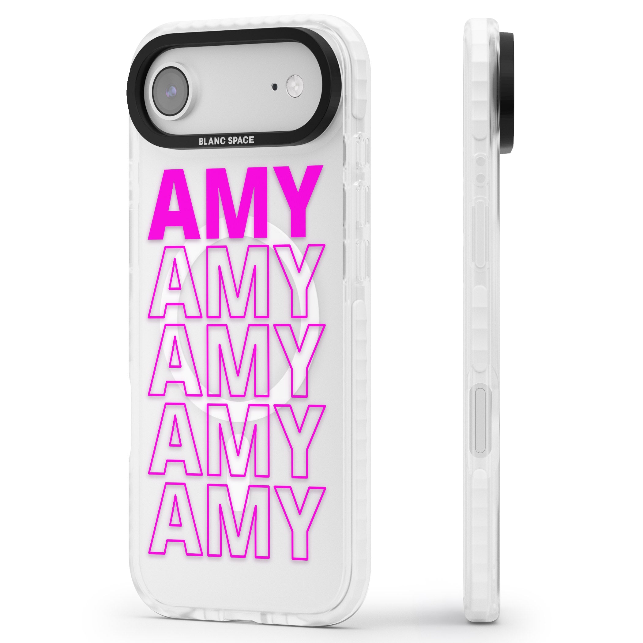Personalised Bold Repeated Name iPhone 17 Air Impact Pro Clear Phone Case Side Profile
