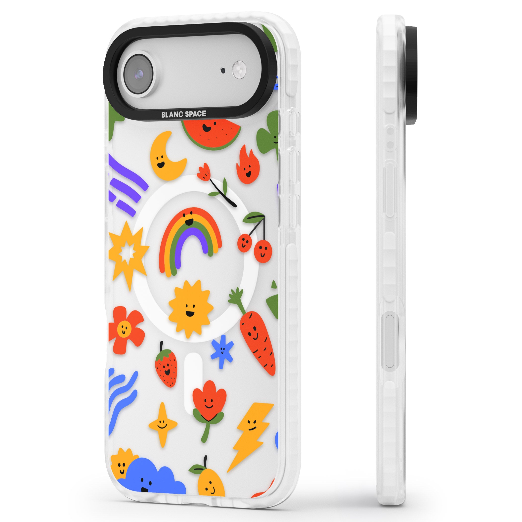 Colorful Kawaii Icons iPhone 17 Air Impact Pro Clear Phone Case Side Profile