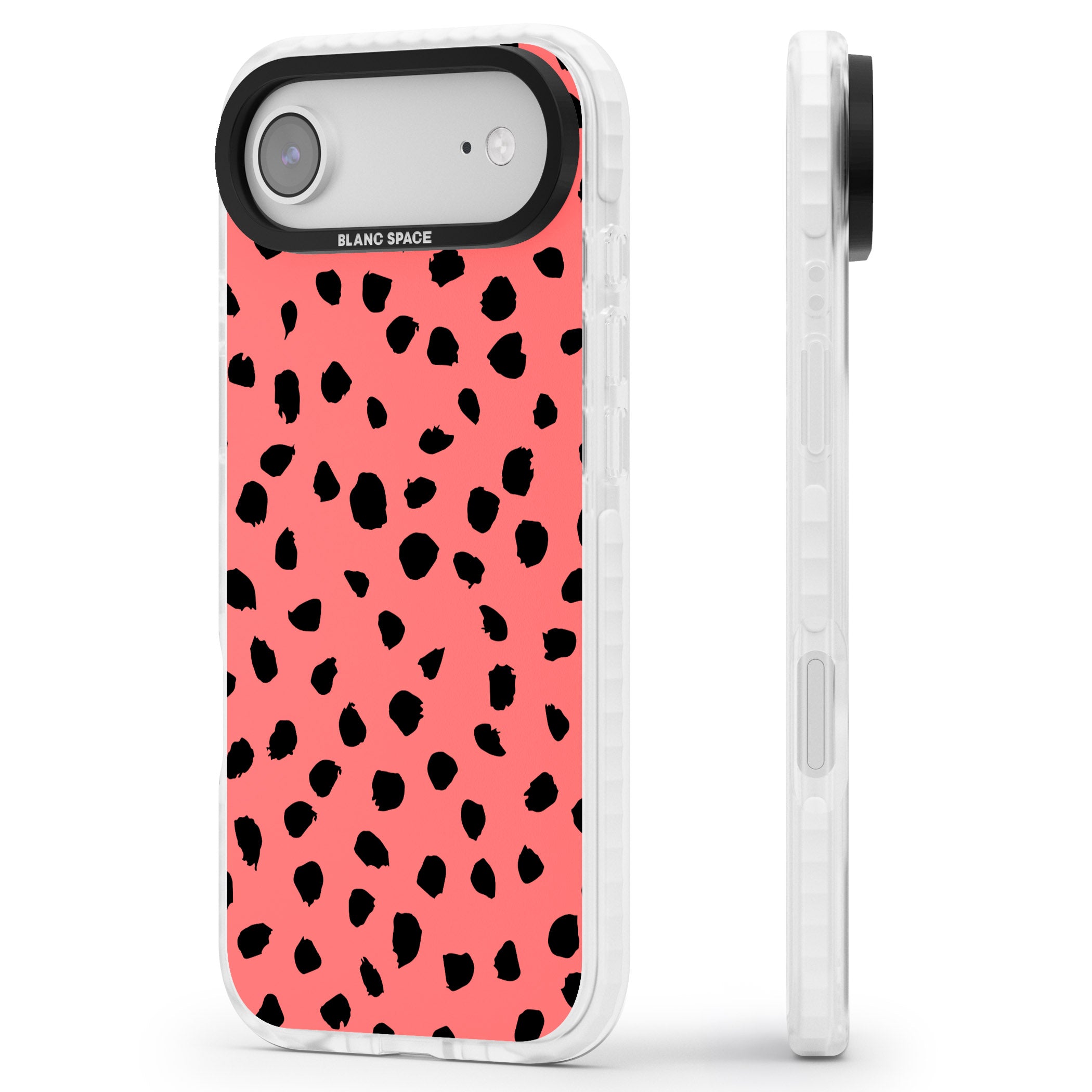 Black Dalmatian Spots On Coral iPhone 17 Air Impact Pro Clear Phone Case Side Profile