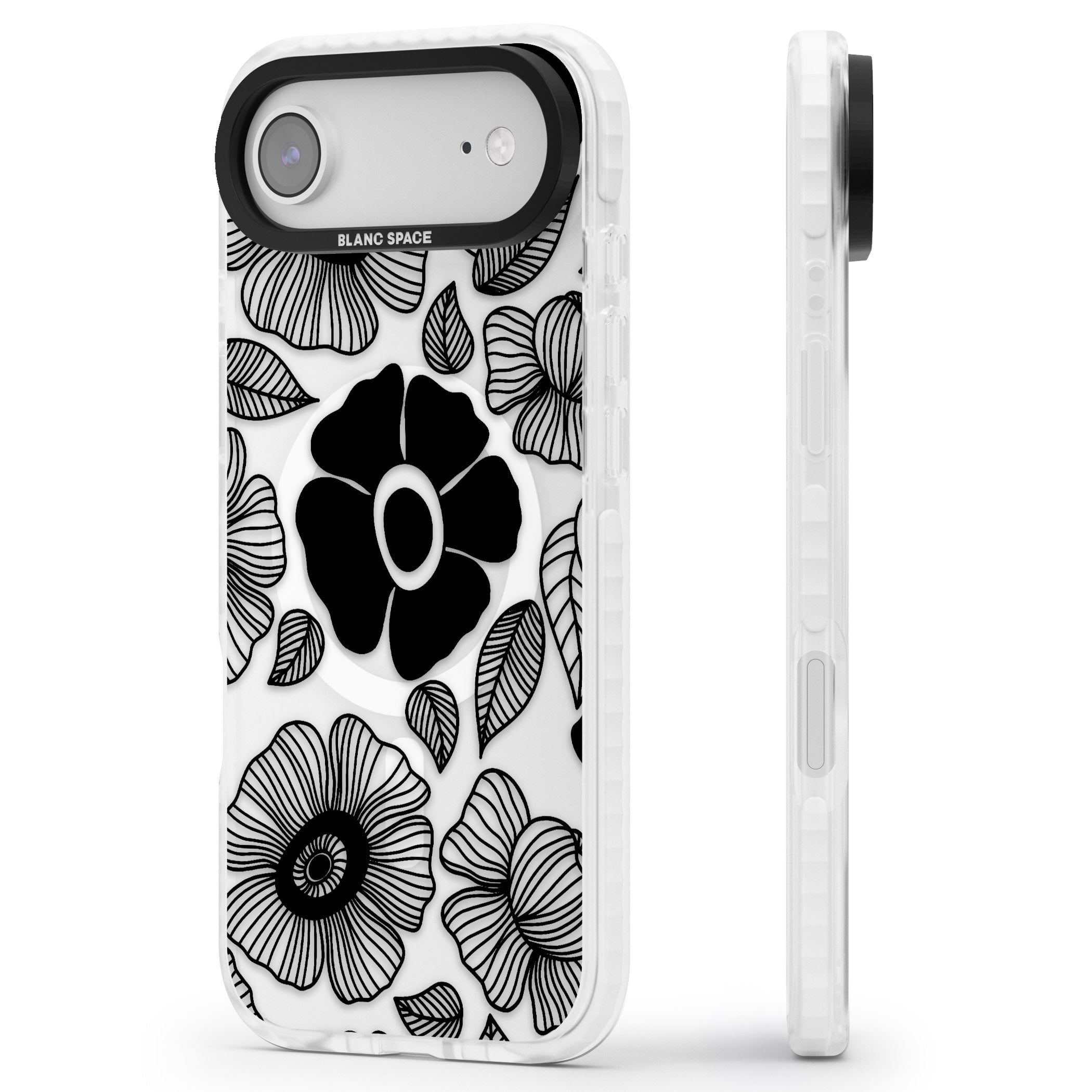 Black Flowers iPhone 17 Air Impact Pro Clear Phone Case Side Profile