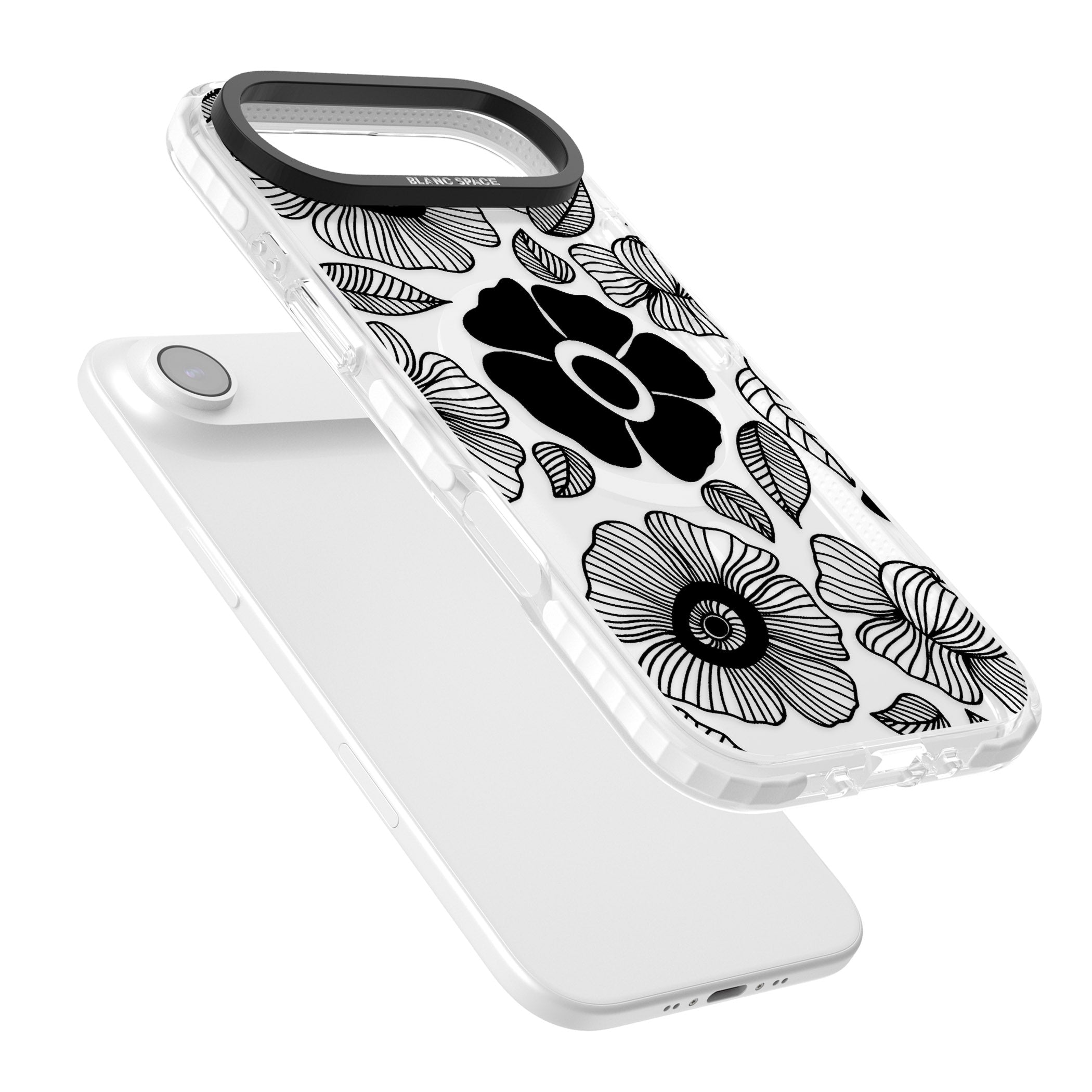 Black Flowers iPhone 17 Air Impact Pro Clear Phone Case Colours