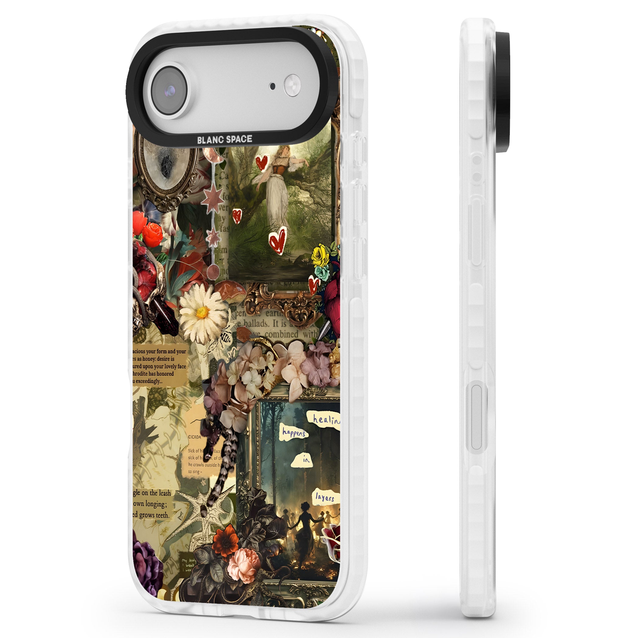 Textbook Romance Collage iPhone 17 Air Impact Pro Clear Phone Case Side Profile