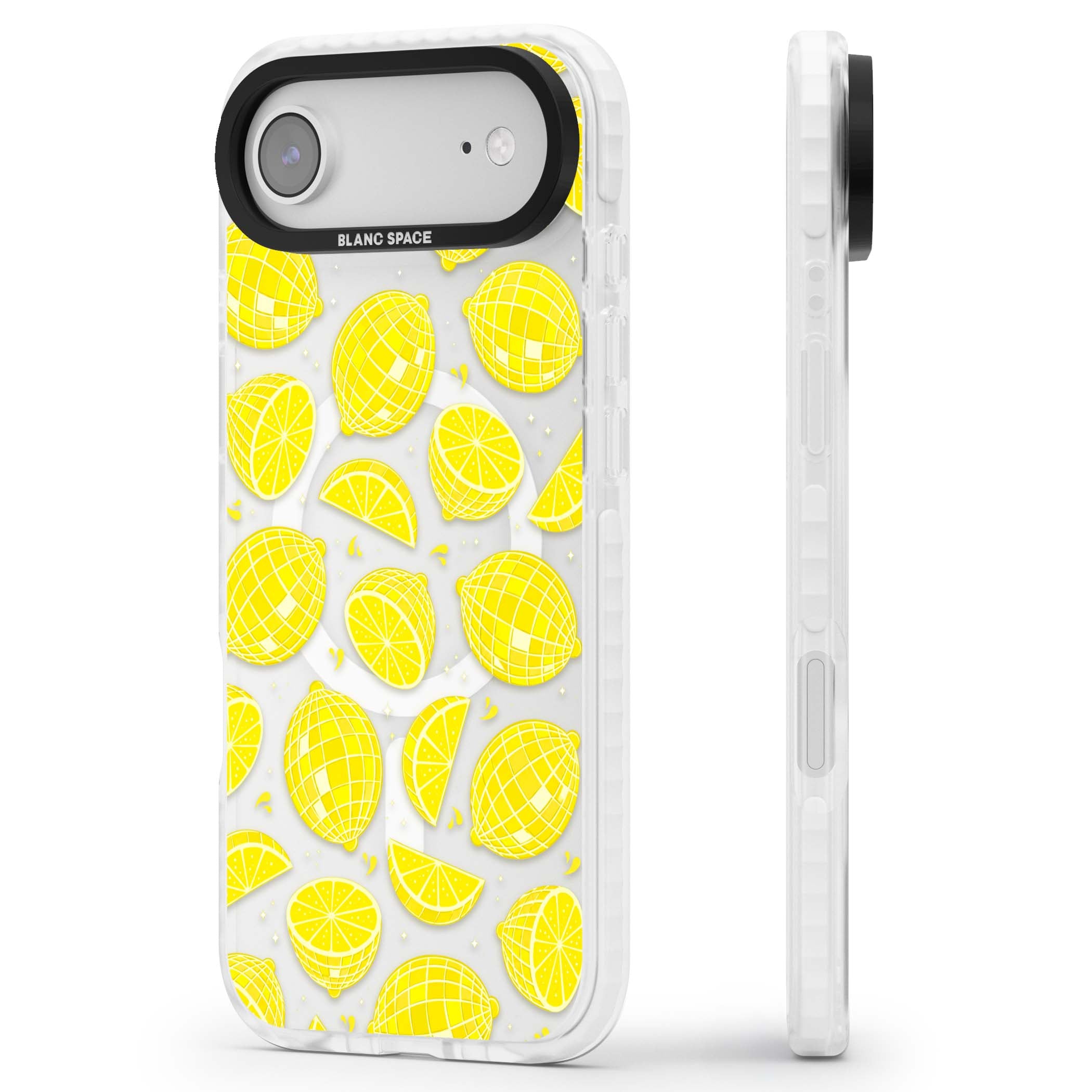 Disco Lemons citrus iPhone case featuring mirrorball lemons, sliced fruit and sparkle accents | Impact Magsafe case for iPhone Air